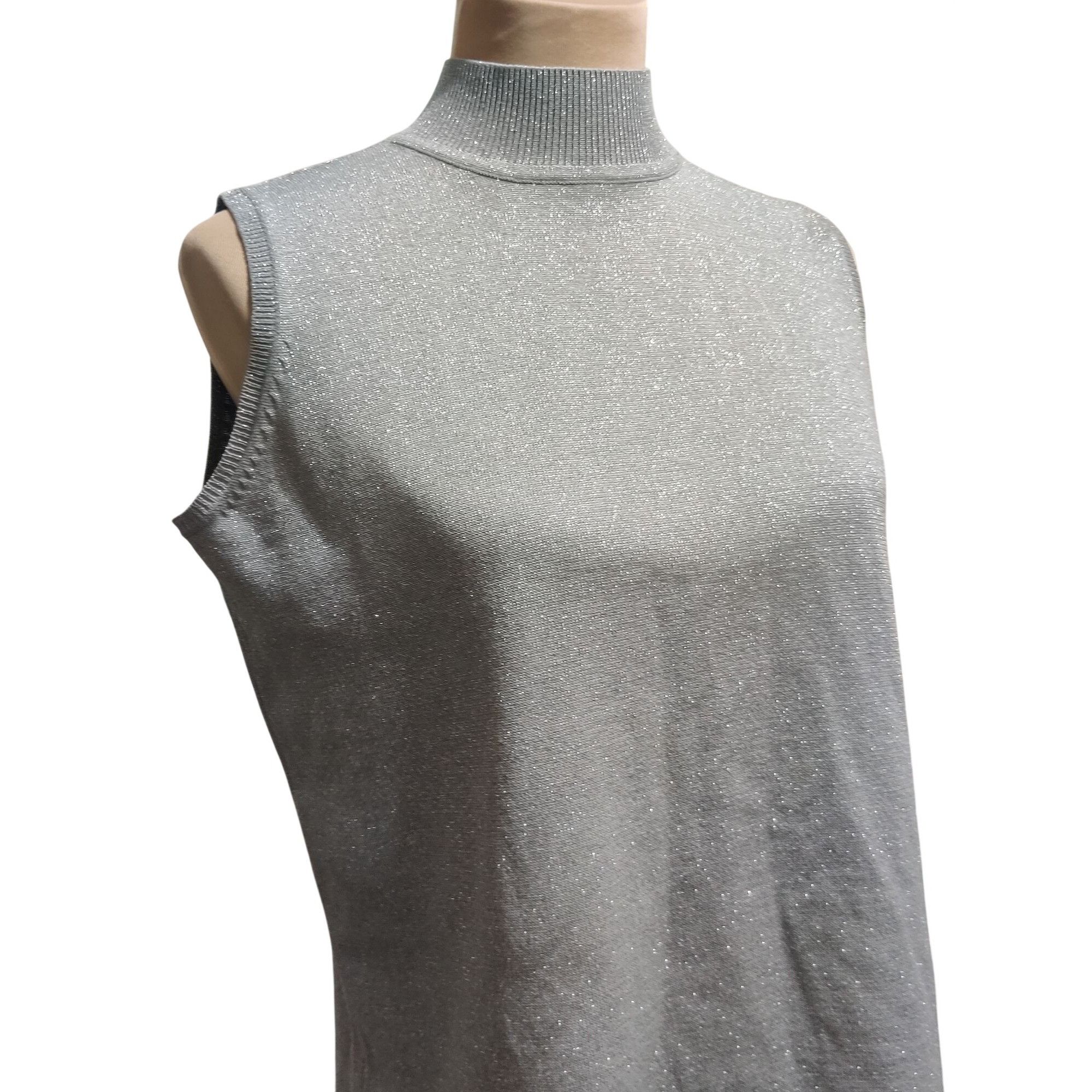 Vintage Studio Work M Womens Silver Tank Sleeveless Mock Neck Vintag Size M / US 6-8 / IT 42-44 - 2 Thumbnail