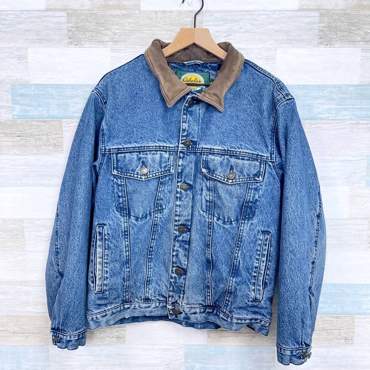 Cabelas Cabelas Vintage Flannel Lined Jean Jacket Field Denim Mens M
