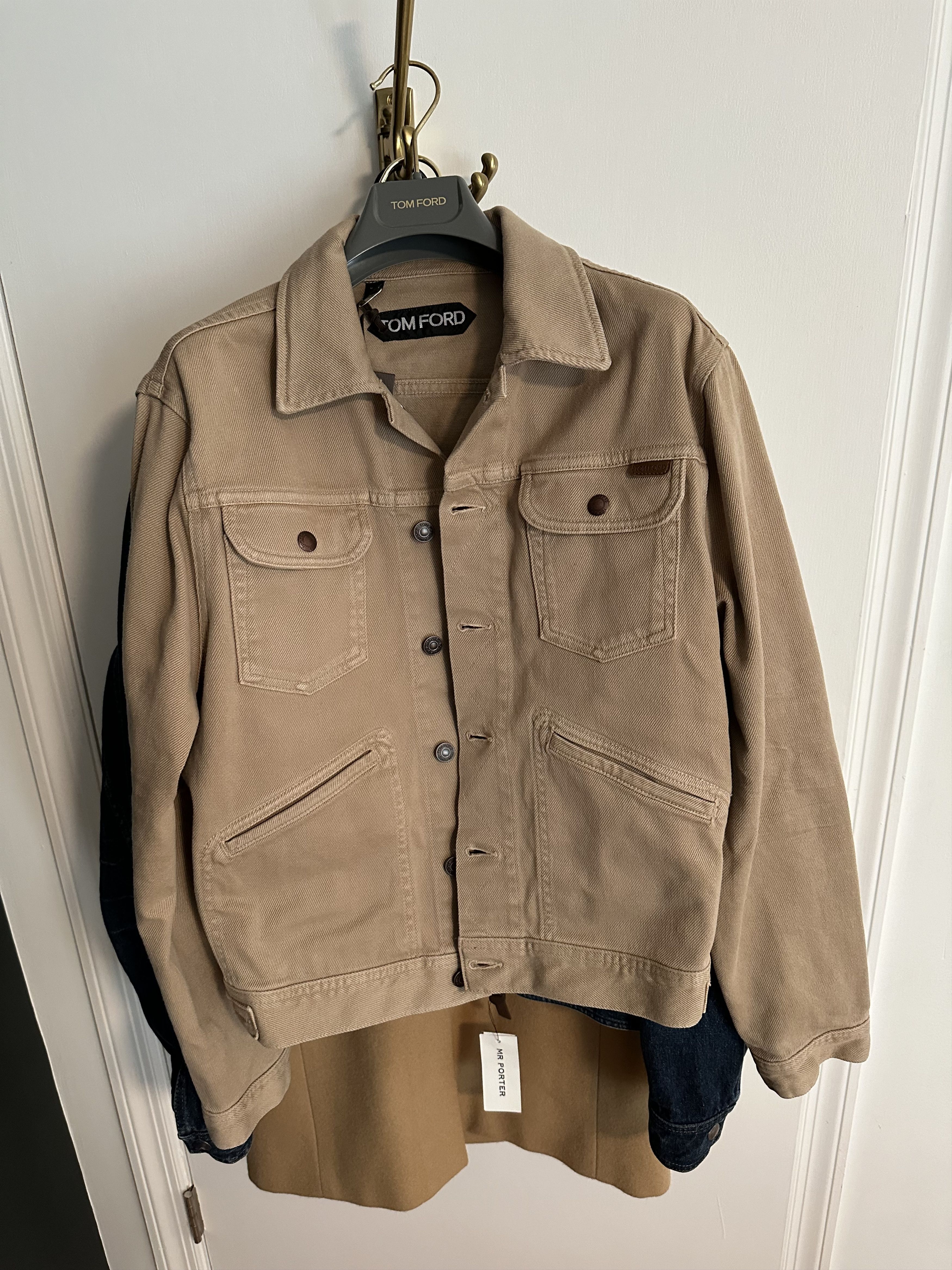 image of Tom Ford Denim Icon Trucker Jacket Beige Size Small NWT $1100, Men's