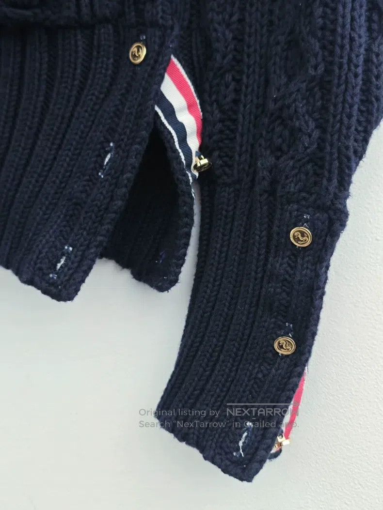 Thom Browne Thom Browne Chunky Knit Sweater Jacket, Dark Blue Size US XS / EU 42 / 0 - 8 Thumbnail