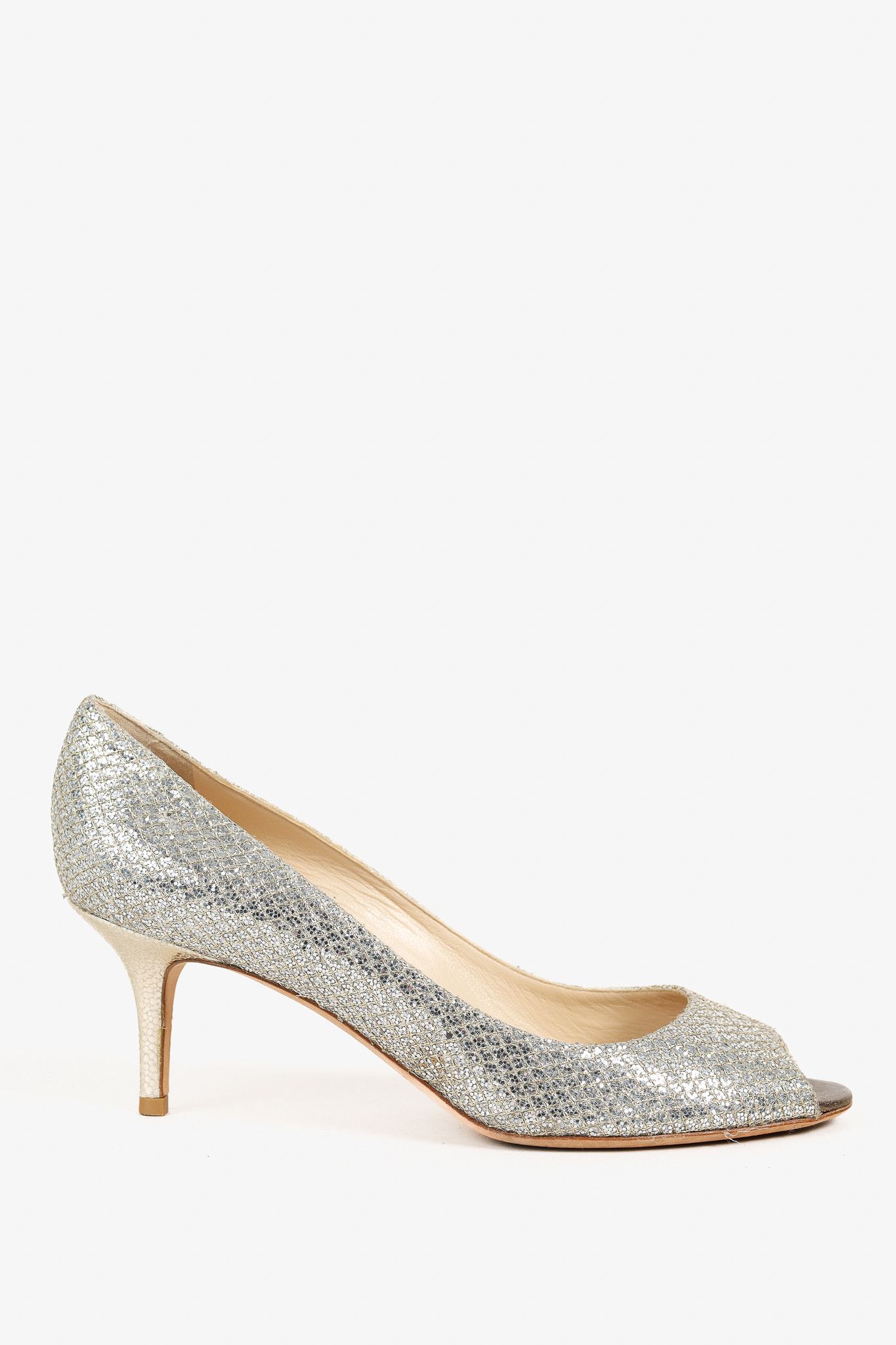 Jimmy Choo Jimmy Choo Isabel Champagne Glitter Peep-Toe Pumps Size US 8 / IT 38 - 1 Thumbnail