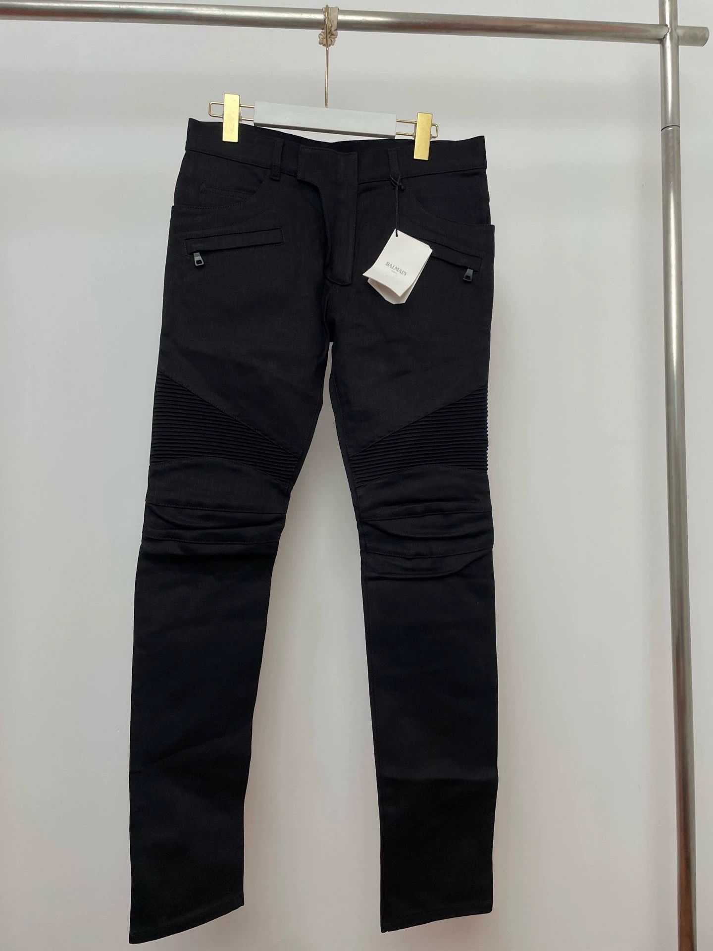Balmain Balmain Leather-Paneled Slim Moto Jeans Size 30 NWT Size US 30 / EU 46 - 1 Thumbnail