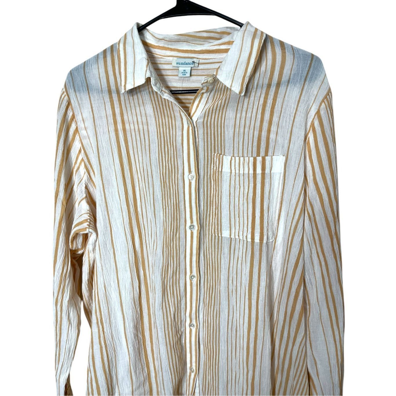 Other Sundance White Orange Striped Button Down Lightweight Gauzy Size XL / US 12-14 / IT 48-50 - 2 Thumbnail