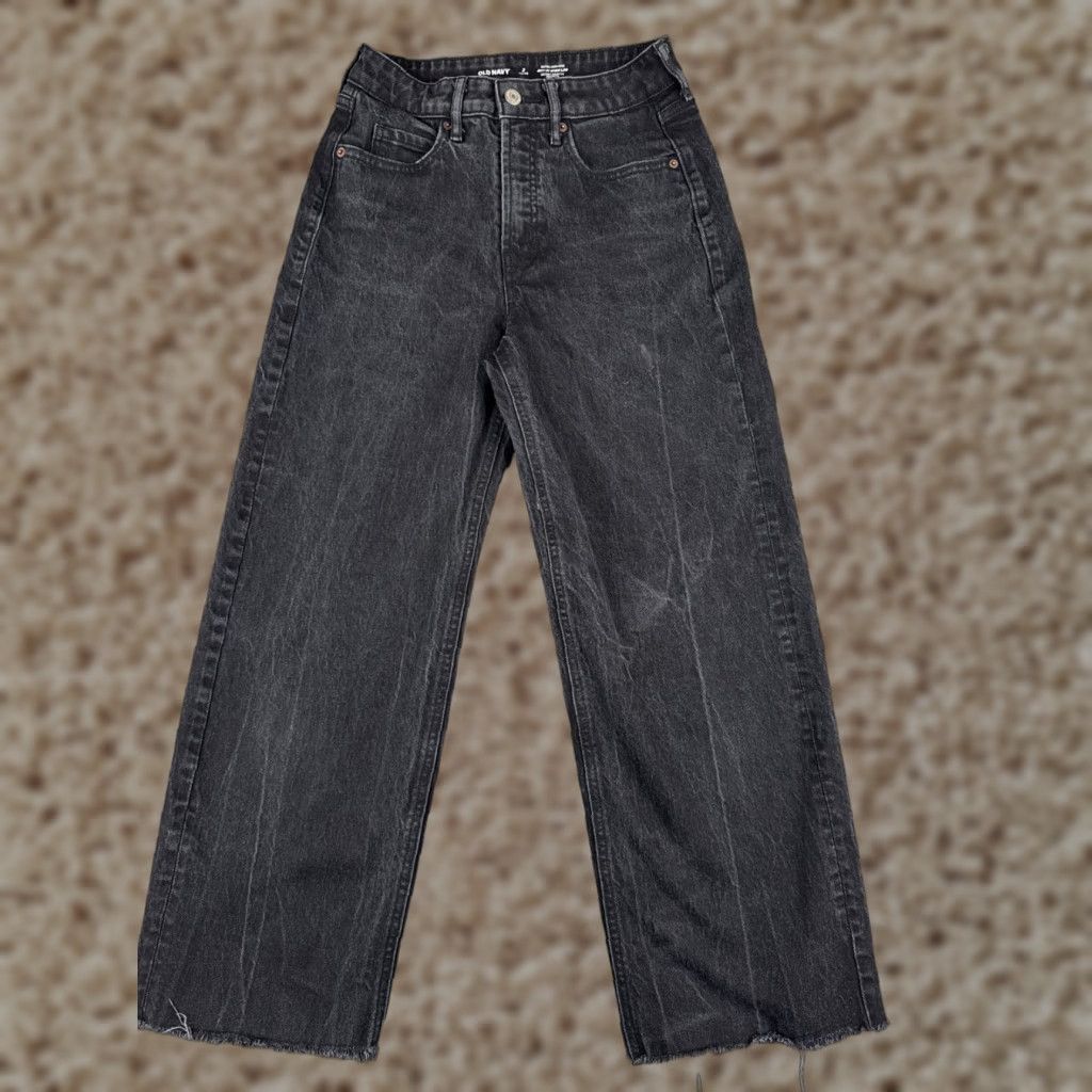 Old Navy Old Navy Jeans Women 2P Black Denim Curvy SkyHi Wide Leg Distressed Cotton 25x26 Size 26" / US 2 / IT 38 - 1 Thumbnail