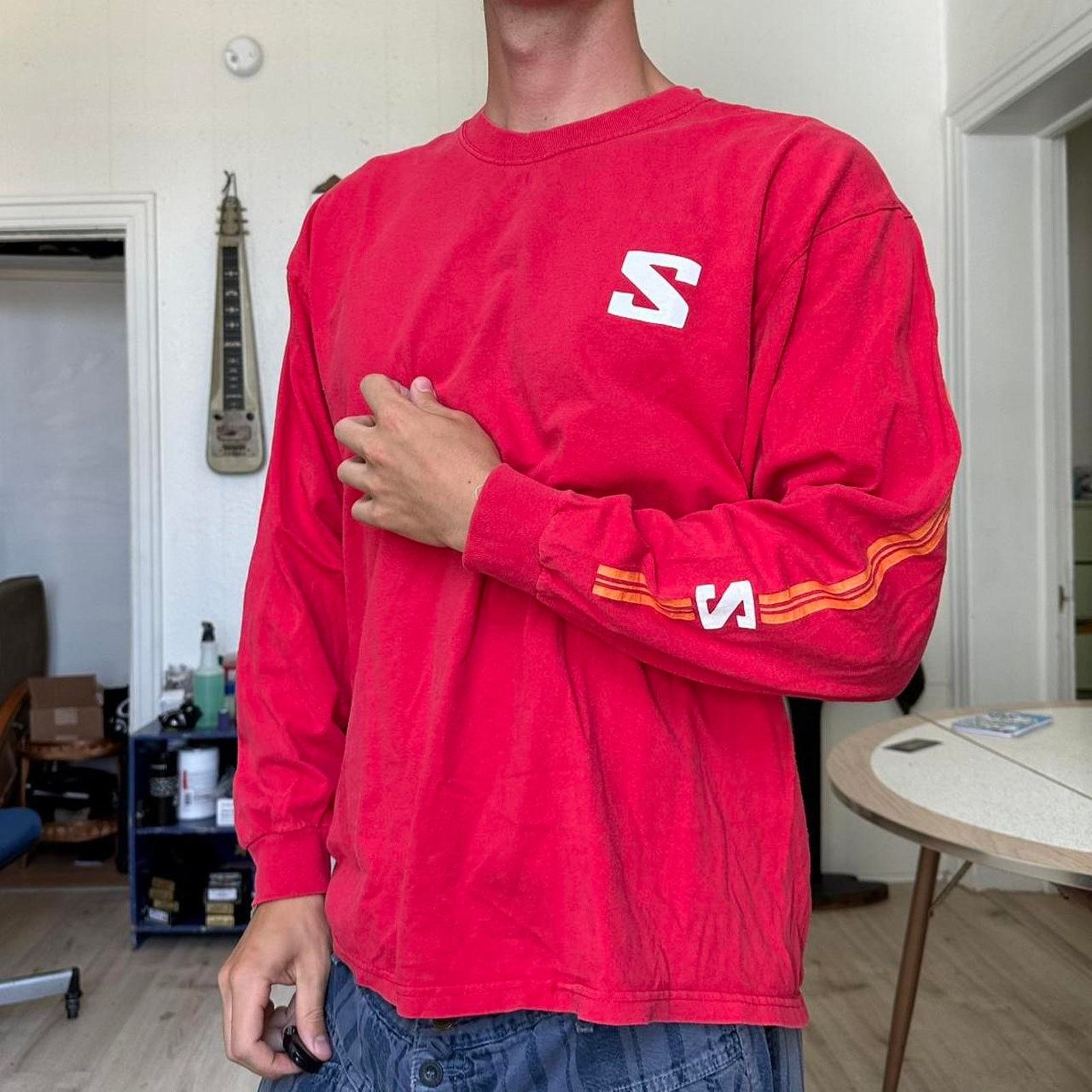 Rare Vintage 90s Salomon Red Faded Graphic Longsleeve Shirt
