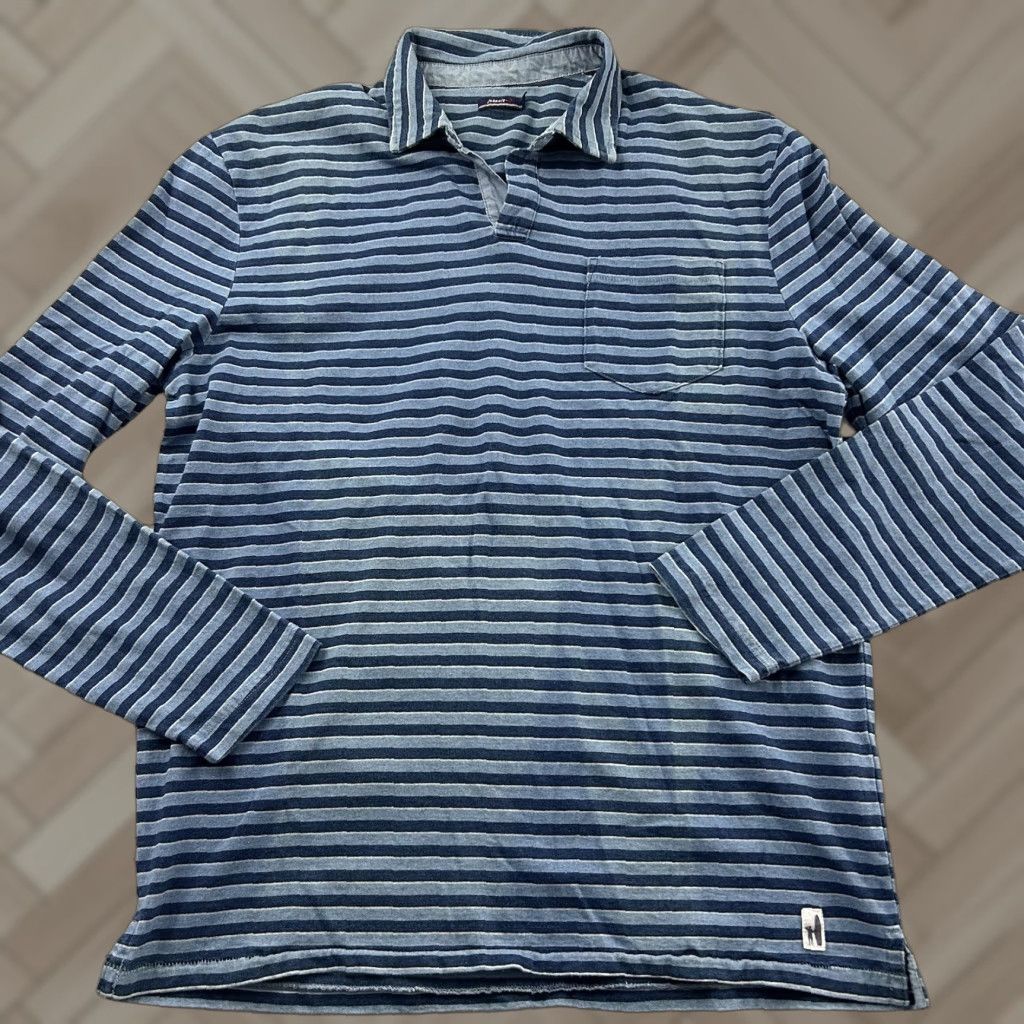 johnnie-O johnnie-O Striped Long Sleeve Button-Up Pocket Rugby Shirt Mens Large Blue Size US L / EU 52-54 / 3 - 1 Thumbnail