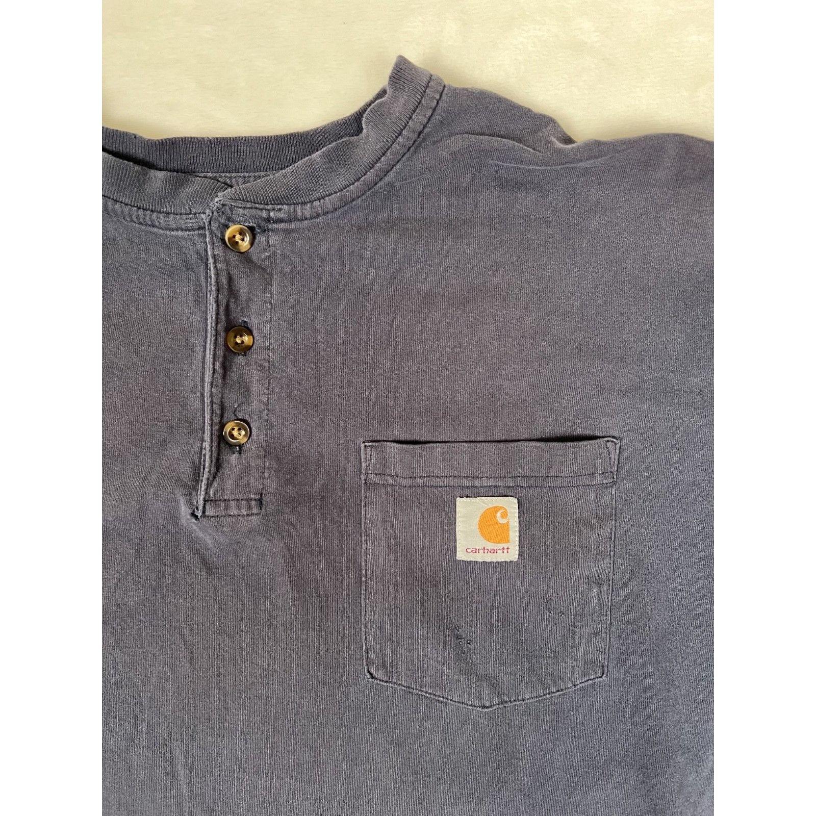 Carhartt Carhartt Men's Long Sleeve Henley Size XL Blue Sun Faded Gru Size US XL / EU 56 / 4 - 2 Thumbnail