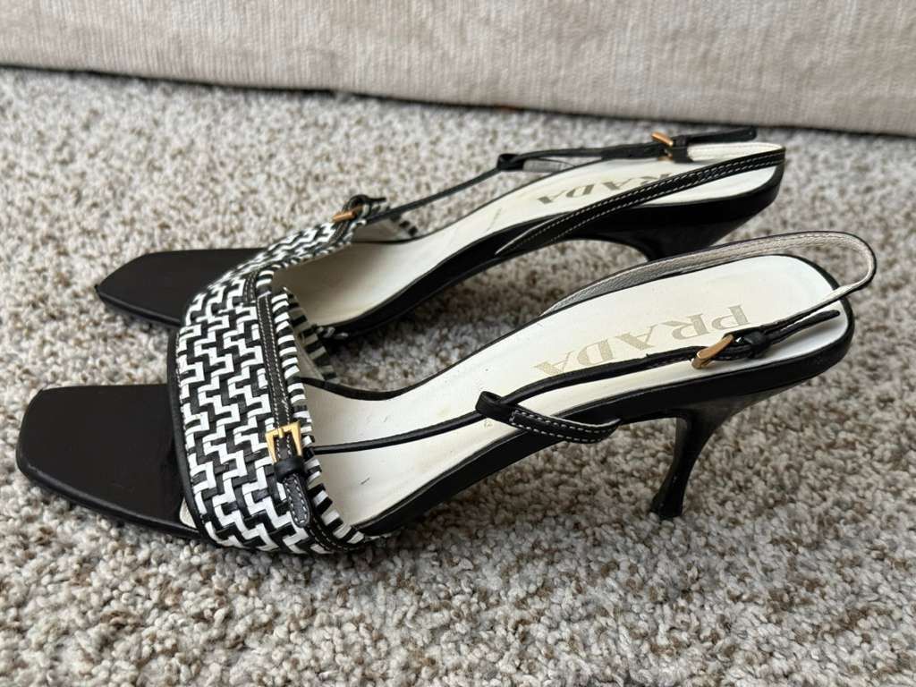 Prada Vintage Prada Women's Woven Domino Slingback Heels Size 38 Size US 8 / IT 38 - 2 Thumbnail