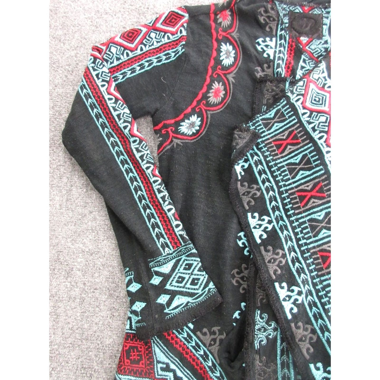 Johnny Was Johnny Was Sweater Cardigan Womens Medium Black Aztec Wrap Belted Knit Boho Wrap Open V-Neck Long Sleeve Geometric Fall Casual Size M / US 6-8 / IT 42-44 - 3 Thumbnail