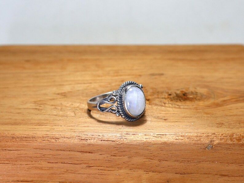 Handmade Rainbow Moonstone Ring: Handmade Sterling Silver Ring Size ONE SIZE - 3 Thumbnail