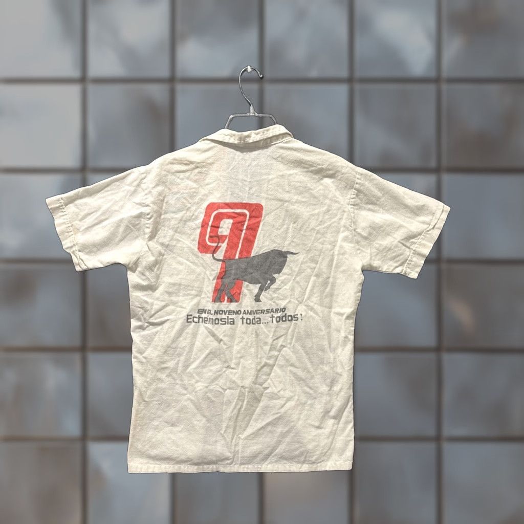 Vintage VINTAGE 80s 9Th Anniversary Bull Let’s Give It Our All Spanish White Button-Up M Shirt Mens Size US M / EU 48-50 / 2 - 1 Thumbnail