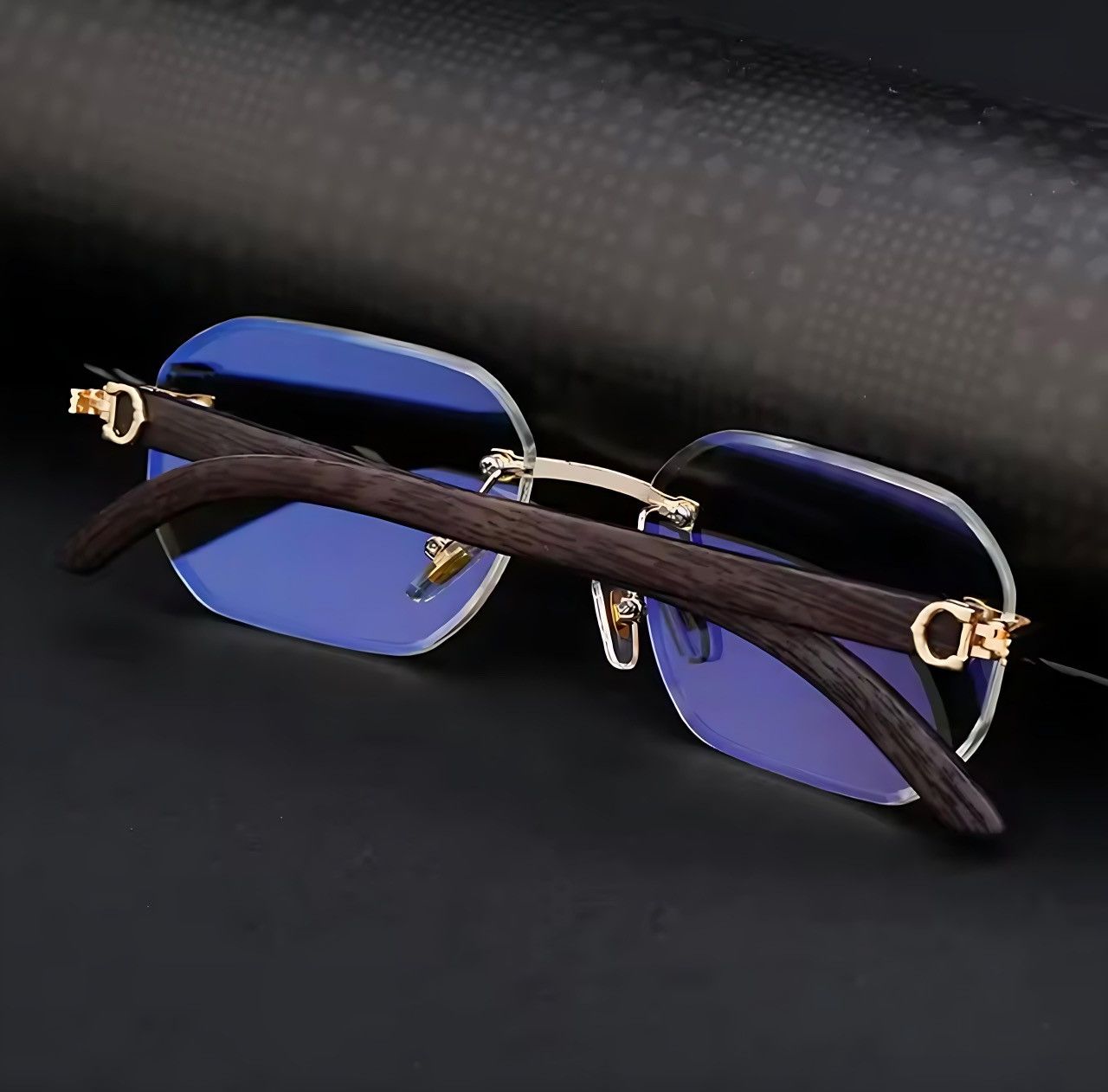 Other Rimless Square Sunglasses Gold Metal Frame Black Temples Size ONE SIZE - 5 Thumbnail