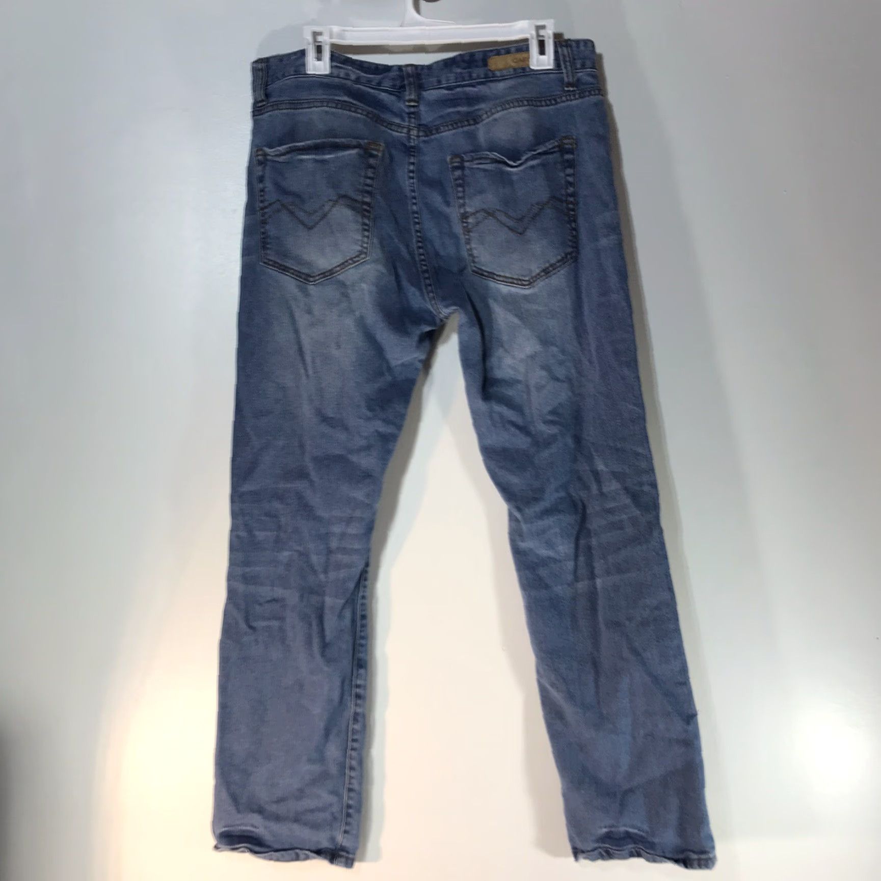 Carbon Carbon Slim Straight Flex Jeans Mens 34X30 Denim Blue Light Wash Distressed 5-Pocket Size US 34 / EU 50 - 2 Thumbnail