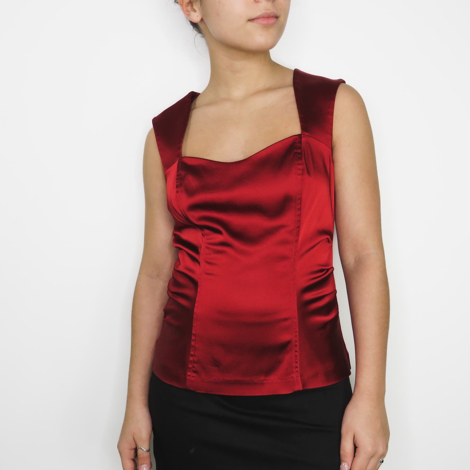 Vintage Caché Red Satin Sweetheart Blouse Sleeveless Y2k Size S / US 4 / IT 40 - 5 Thumbnail