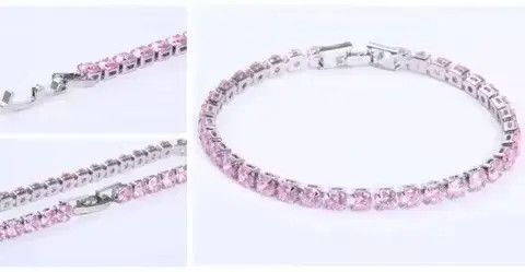 Sterling Silver 4mm Tennis Chain Sterling Silver Pink Bracelet Size ONE SIZE - 4 Thumbnail