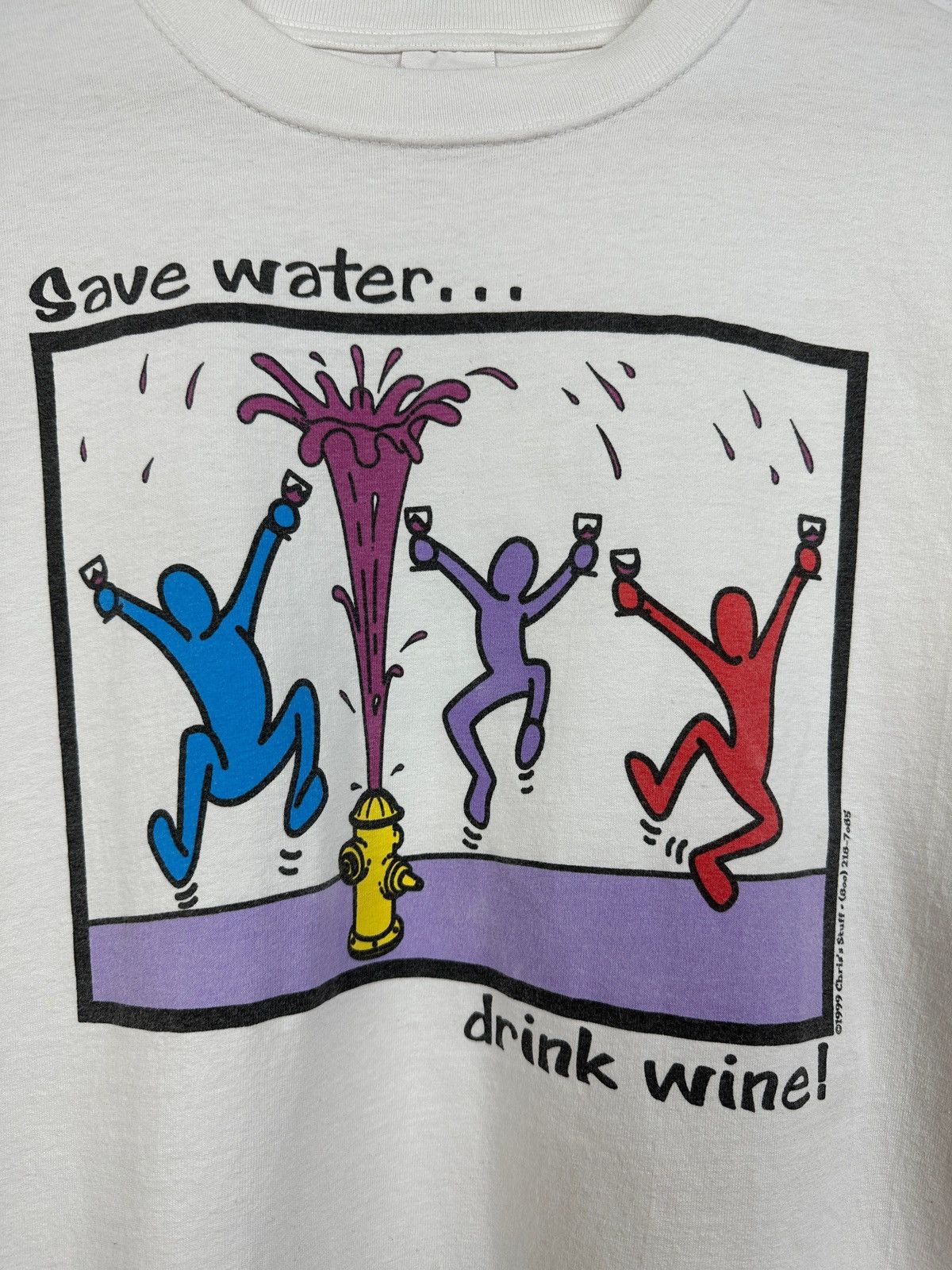 Keith Haring 1999 Vintage Keith Haring Save Water Drink Wine Art T-Shirt Size US L / EU 52-54 / 3 - 7 Thumbnail