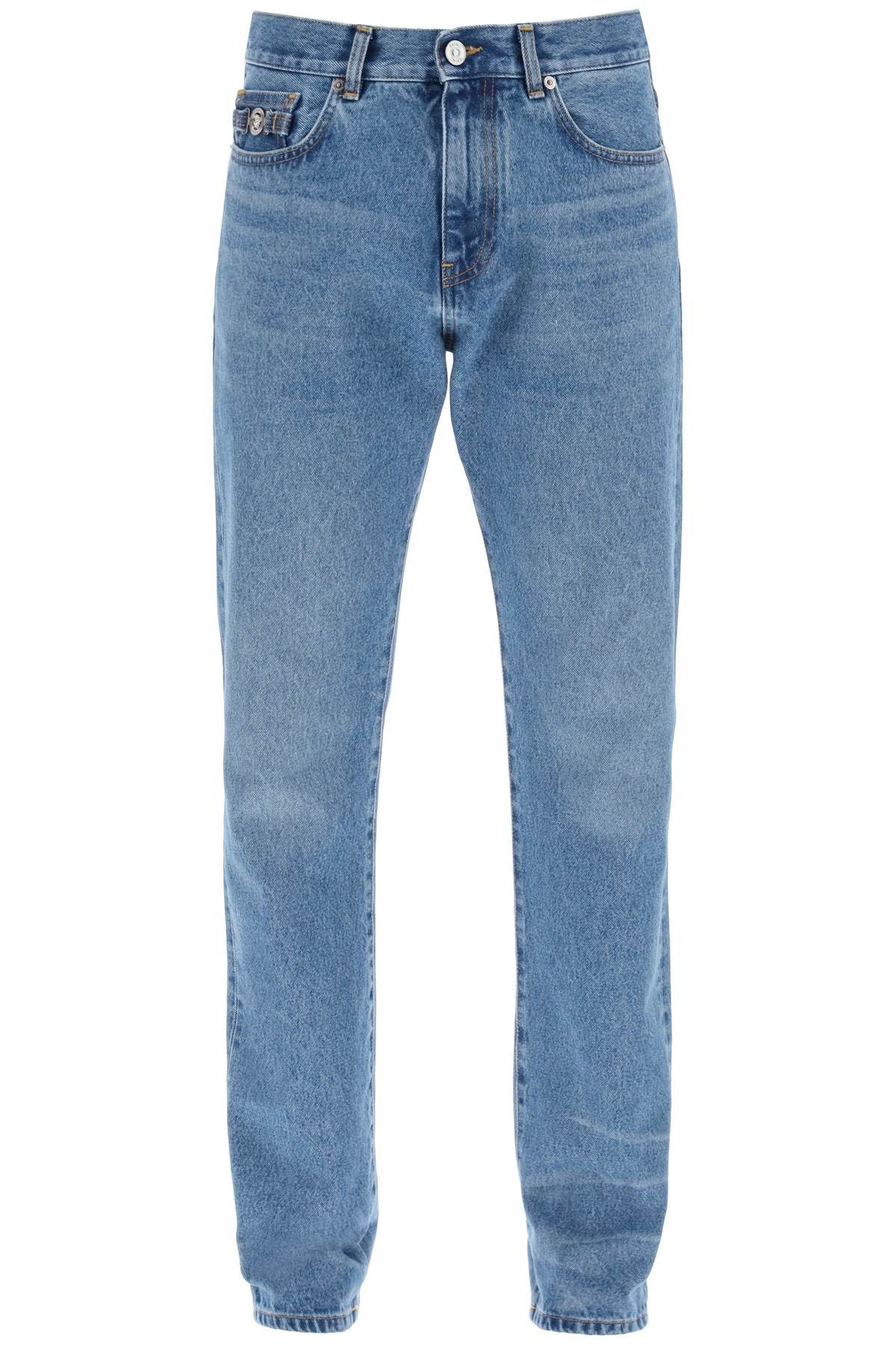 image of Versace Medusa Biggie Regular Fit Jeans in Faded Light Blue, Men's (Size 30)