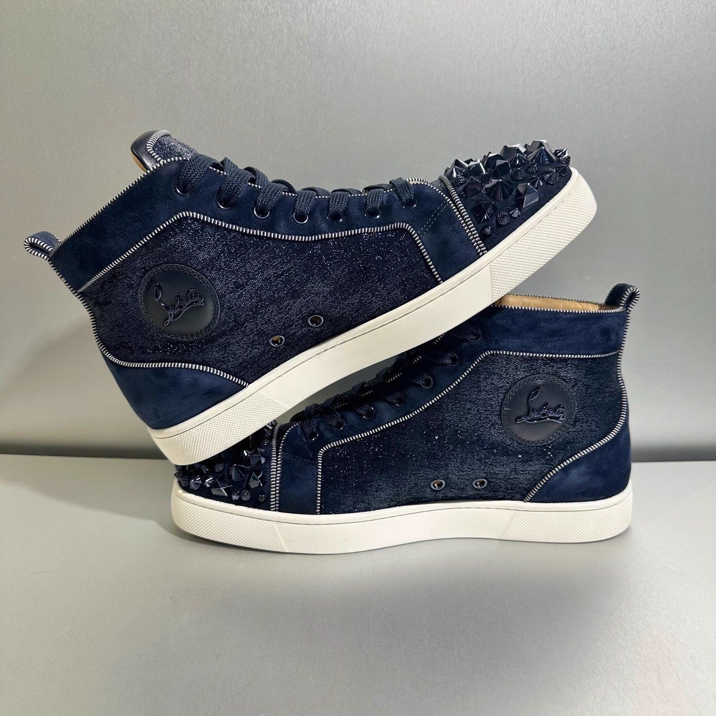 Christian Louboutin CL navy suede spike high top 43 Size US 12 / IT 42 - 4 Thumbnail