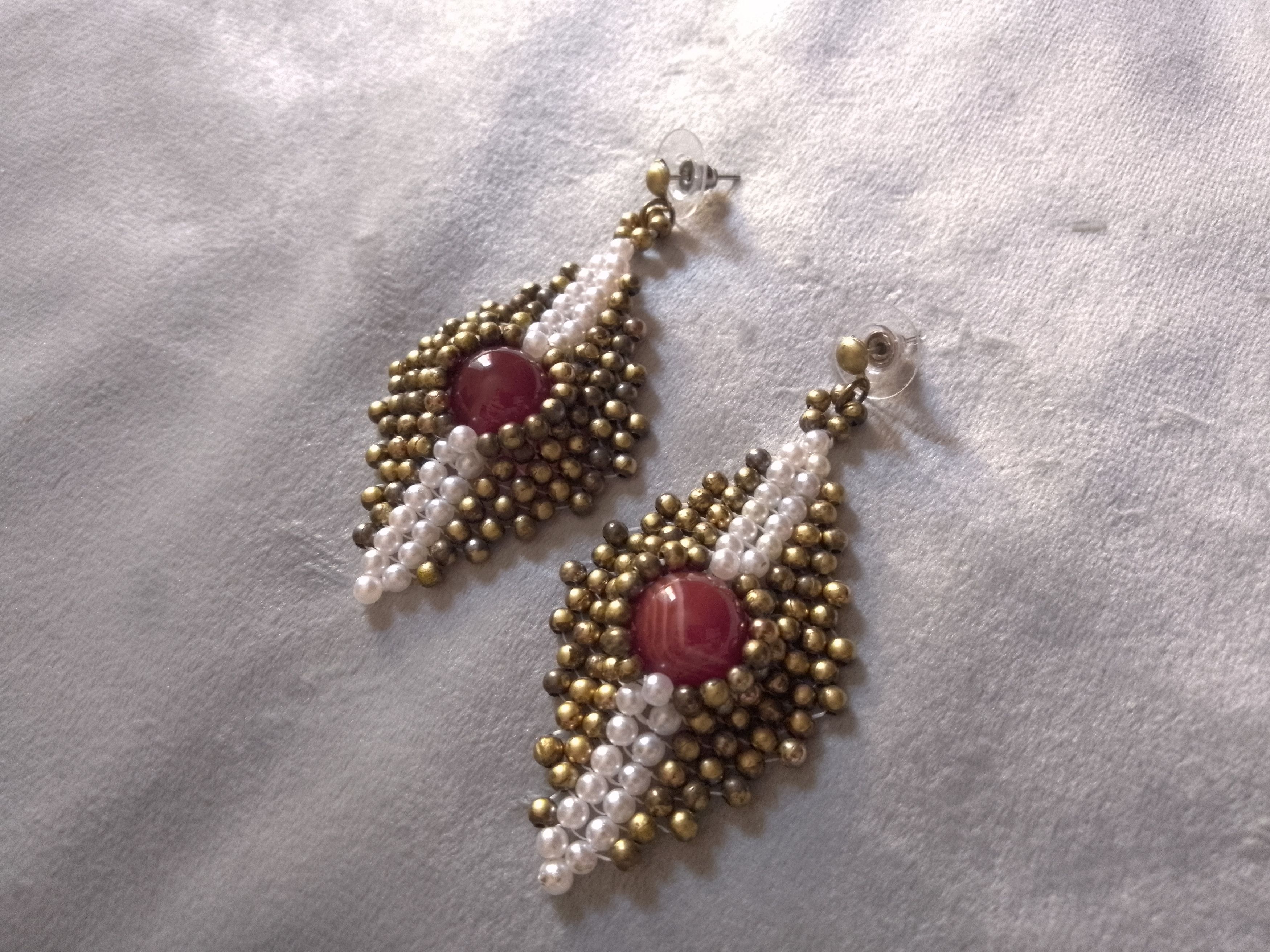 Handmade Earrings with natural red carnelian gemstones. Vintage Size ONE SIZE - 3 Thumbnail