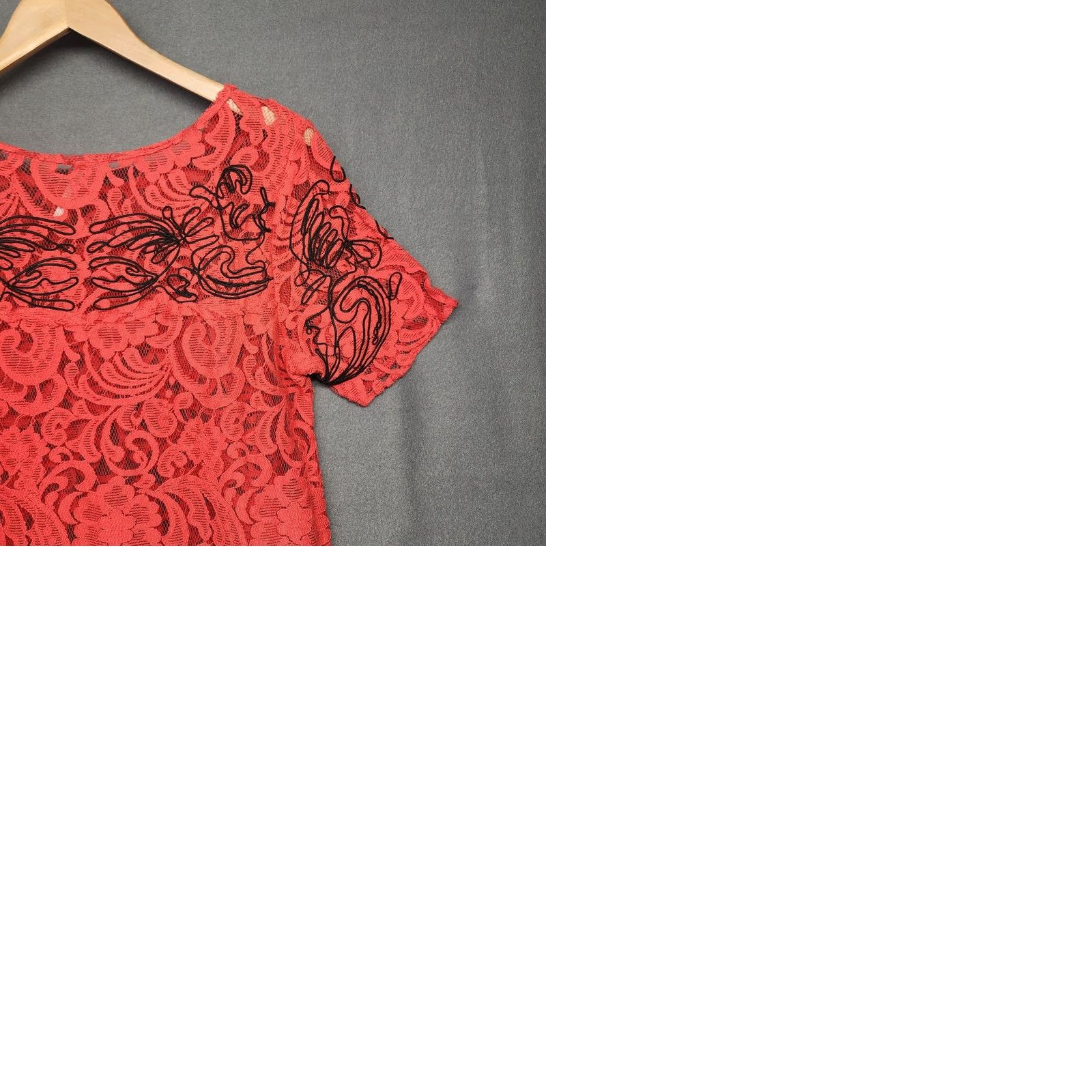 Free People Free People Dress Shell Red Lace Shift Pullover Short Sleeve Size L Womens Knee Length Dress Size L / US 10 / IT 46 - 9 Thumbnail
