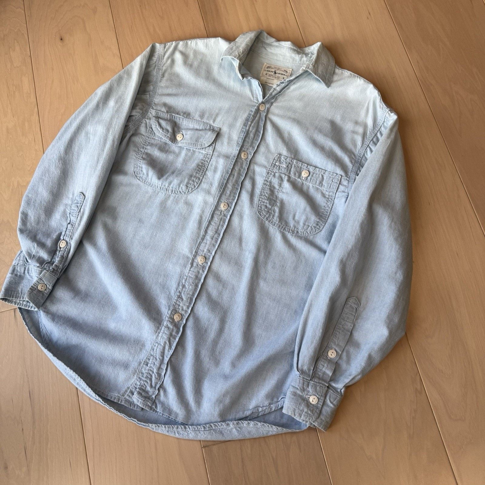 Polo Ralph Lauren × Vintage Vintage Polo Ralph Lauren Chambray Shirt Wmn 12 Blue Light Size XL / US 12-14 / IT 48-50 - 8 Thumbnail