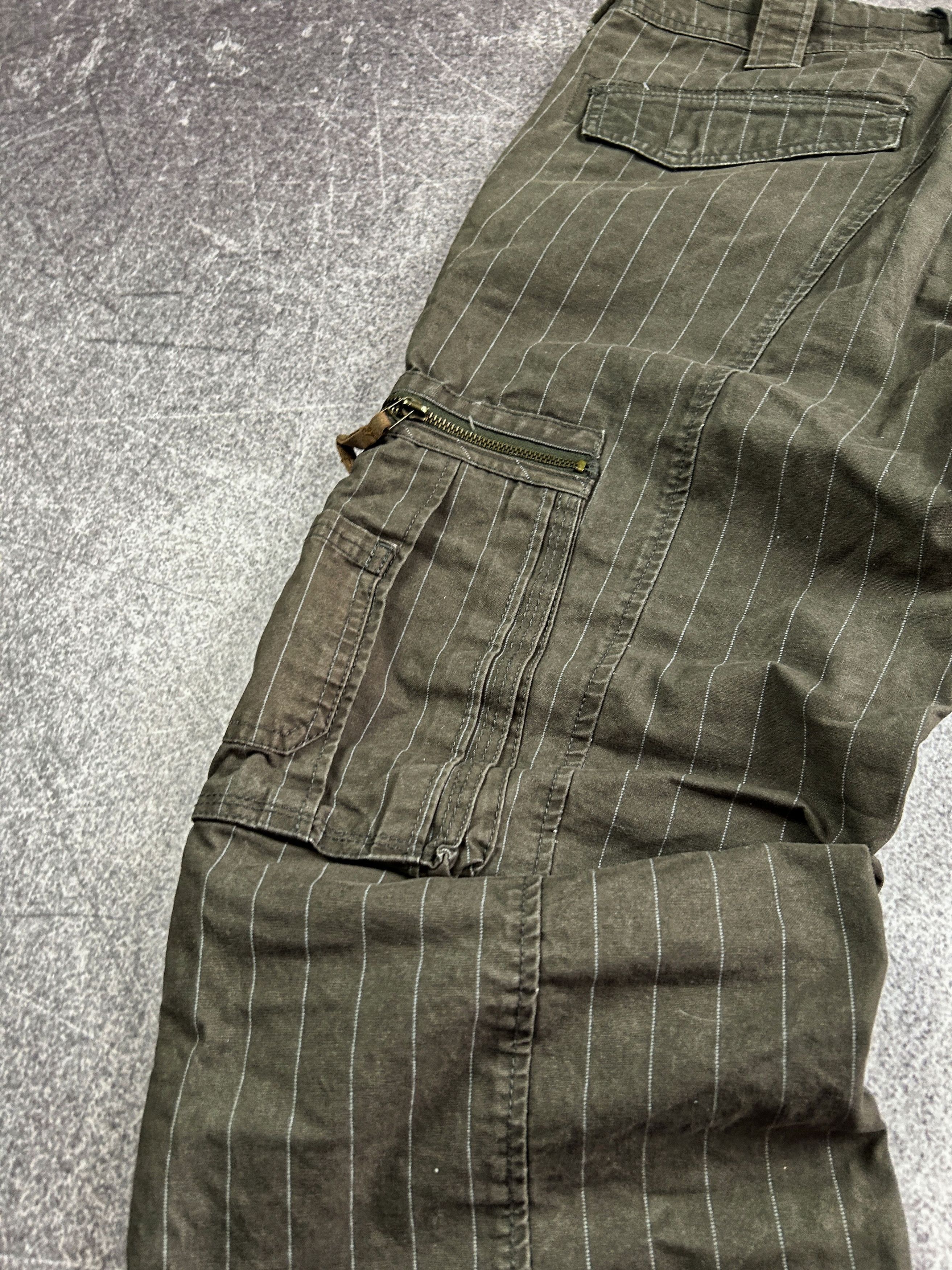 Japanese Brand Pinstripe Cargo Pants Utility Vintage Workwear Olive Size US 30 / EU 46 - 6 Thumbnail