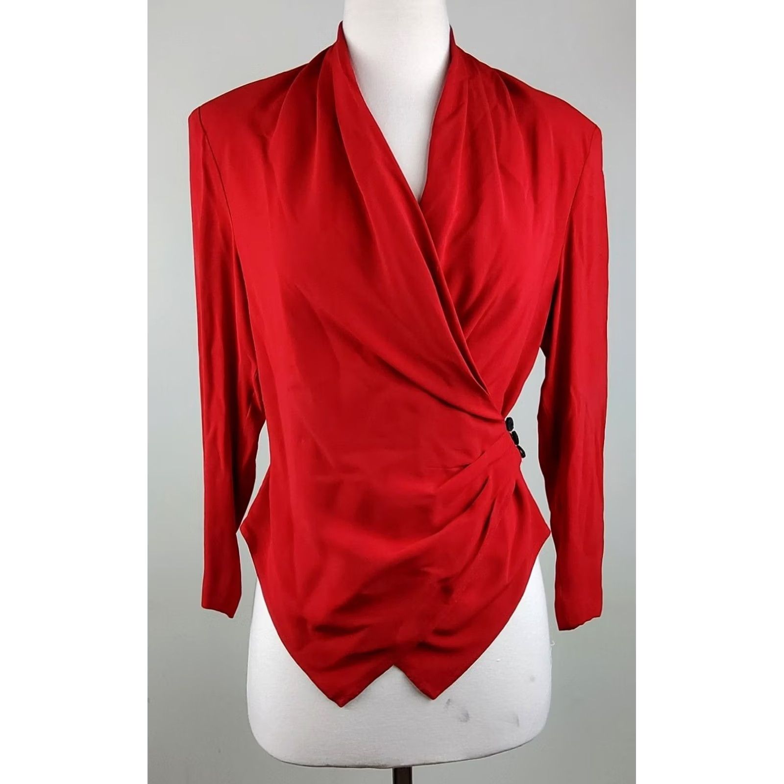 Vintage VINTAGE Chloe Women's Wrap Blouse Shirt Red Size 40 8 Regular Women Womens Red Blouse Wrap 90s/80s Size M / US 6-8 / IT 42-44 - 2 Thumbnail