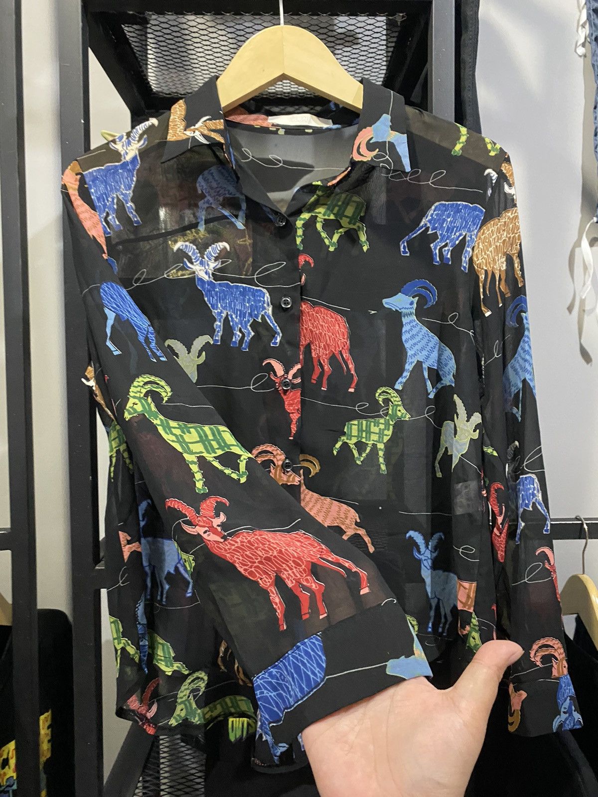 Japanese Brand Torah Goat Art Print Top Transparent Sheer Blouse All Over Size M / US 6-8 / IT 42-44 - 5 Thumbnail