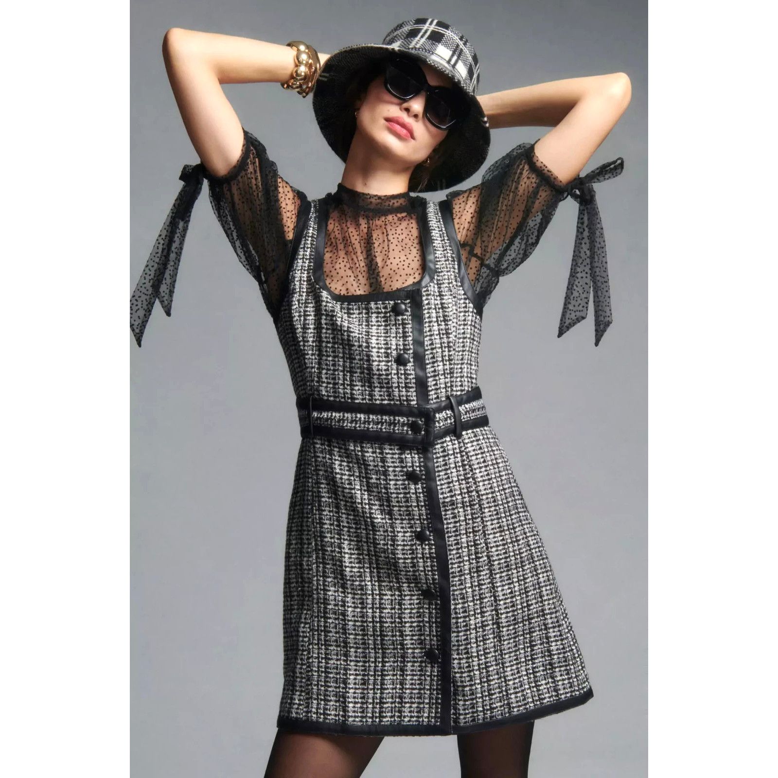 Anthropologie ANTHROPOLOGIE Maeve Tweed Faux Leather Trm Mini Dress 2 $170 Size XS / US 0-2 / IT 36-38 - 3 Thumbnail