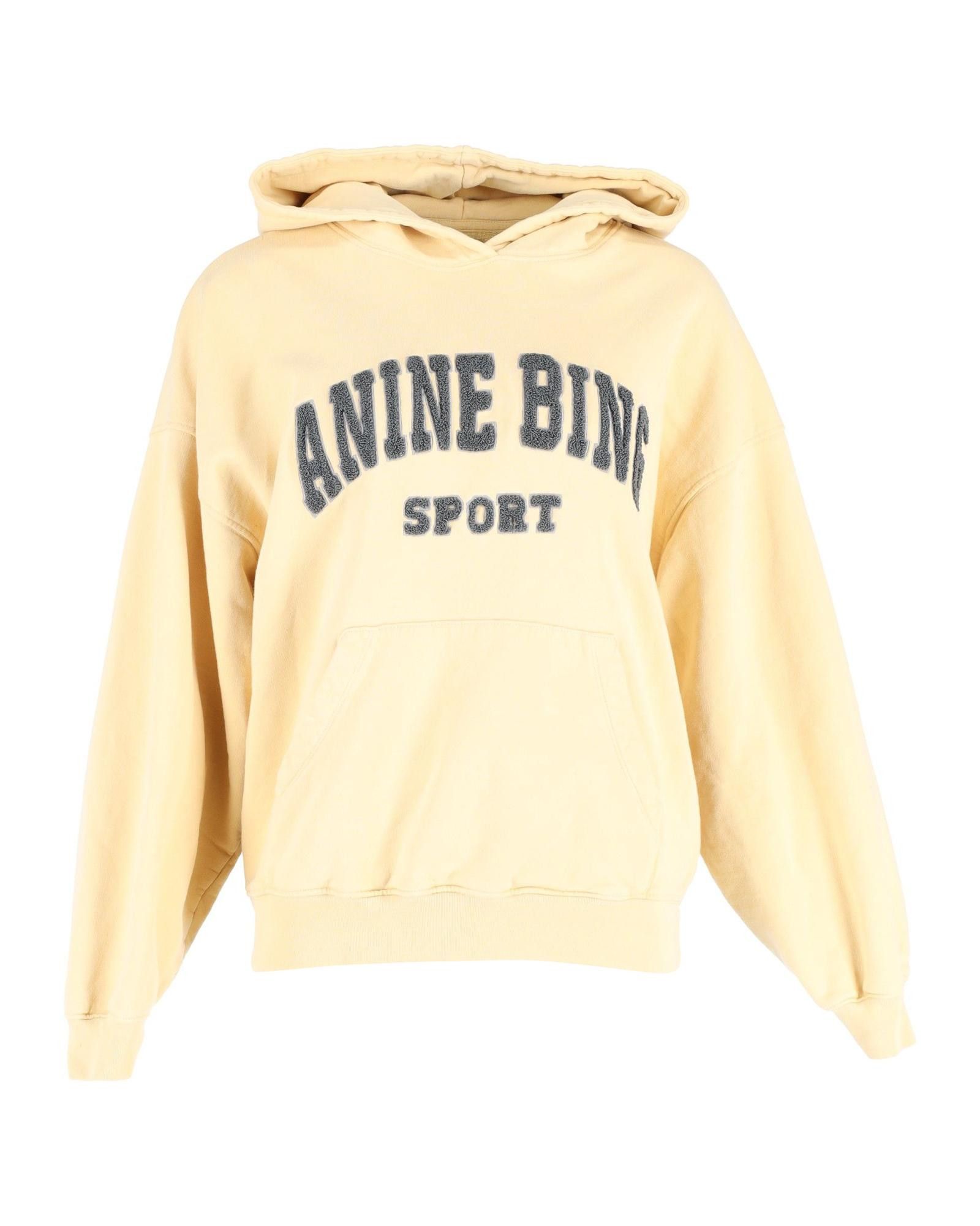 image of Anine Bing Oversized Yellow Cotton Sweatshirt With Collegiate Lettering in Pastel Yellow, Women's (