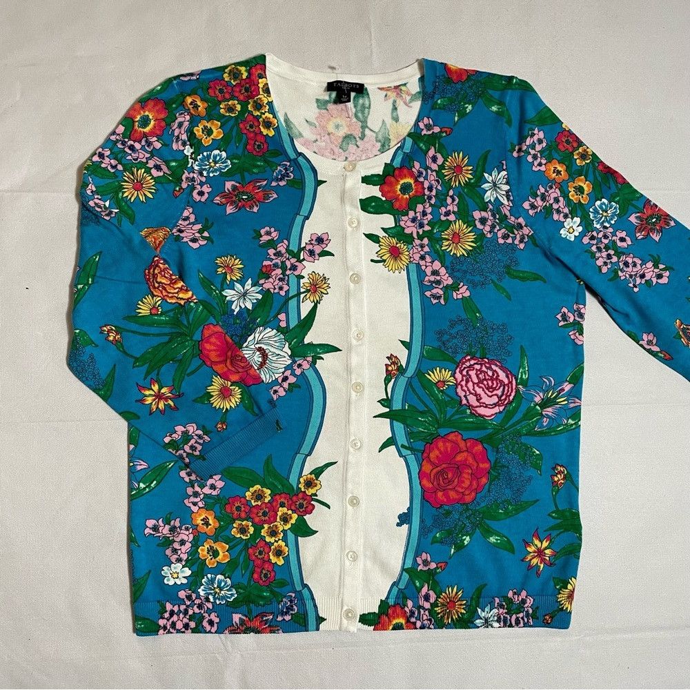 Talbots New Talbots Charming Blossoms Cotton Cardigan Size LP Size L / US 10 / IT 46 - 7 Thumbnail