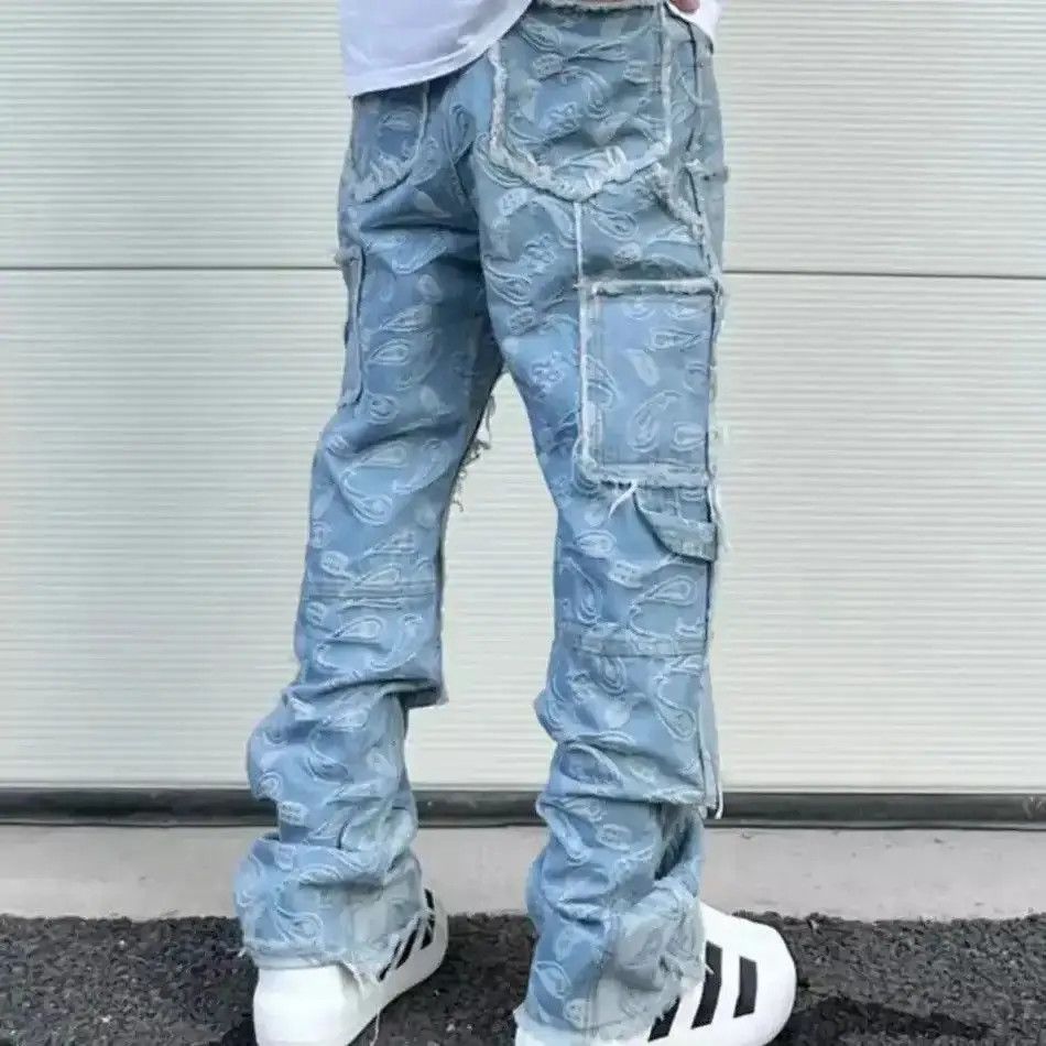 Japanese Brand Urban Cashew Flower Full Print Patchwork Baggy Flare Jeans Size US 32 / EU 48 - 4 Thumbnail