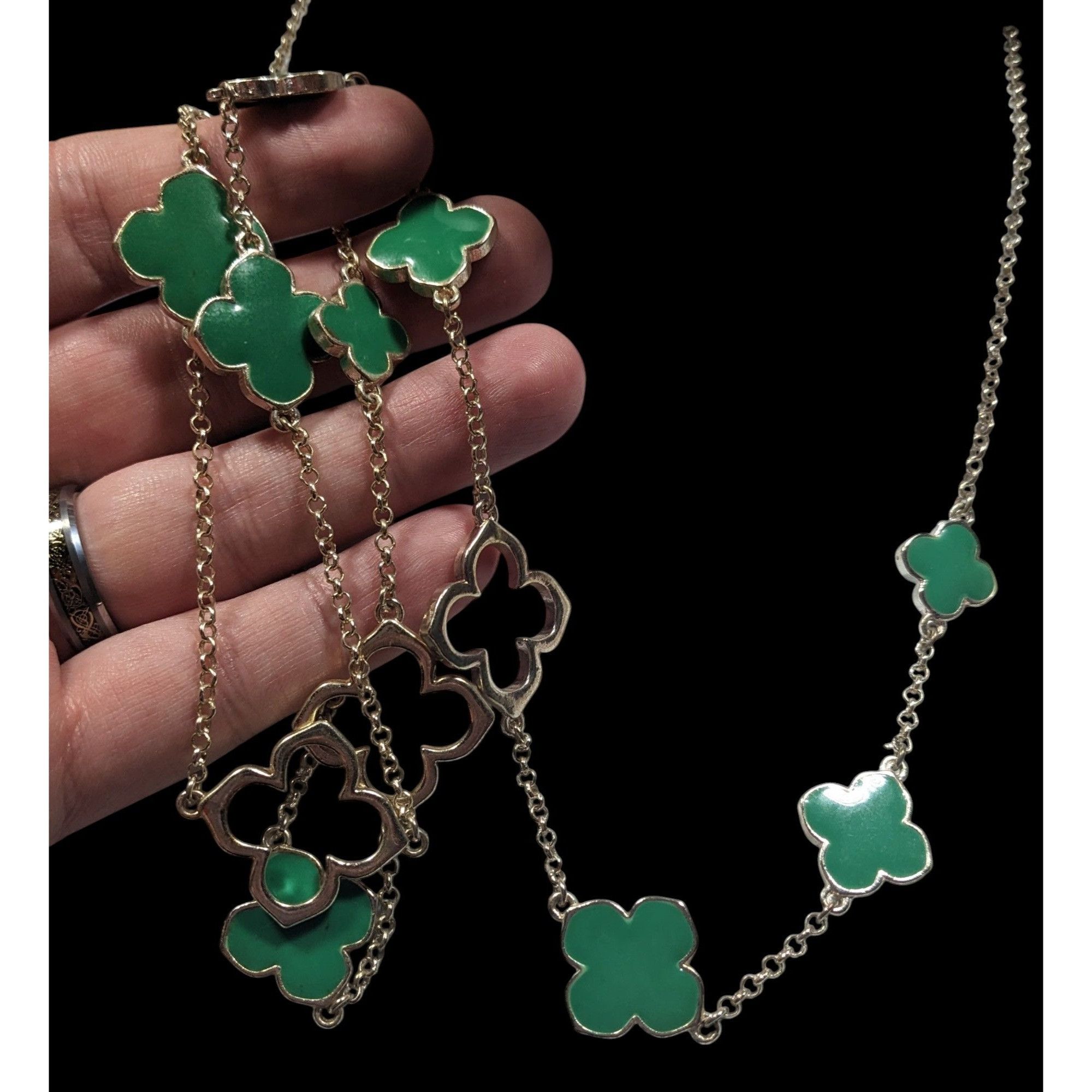 Other Fairycore Floral Green And Silver Tone Opera Necklace Size ONE SIZE - 4 Thumbnail