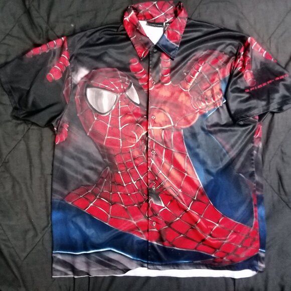 Marvel Comics × Vintage Vintage Spider Man Movie Polyester Button Shirt Size US XL / EU 56 / 4 - 2 Thumbnail