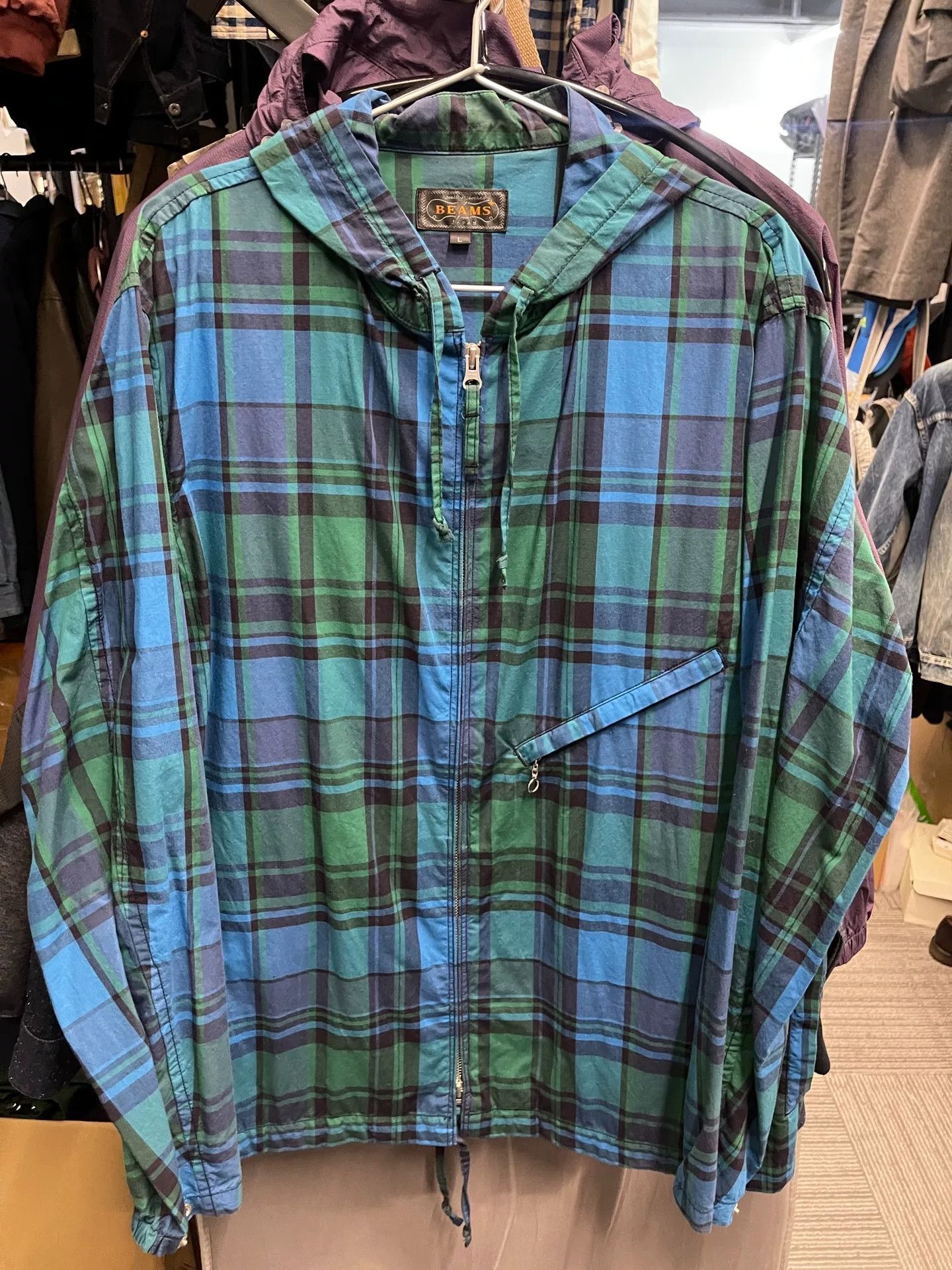 BEAMS Classic Plaid Zip Hooded Jacket