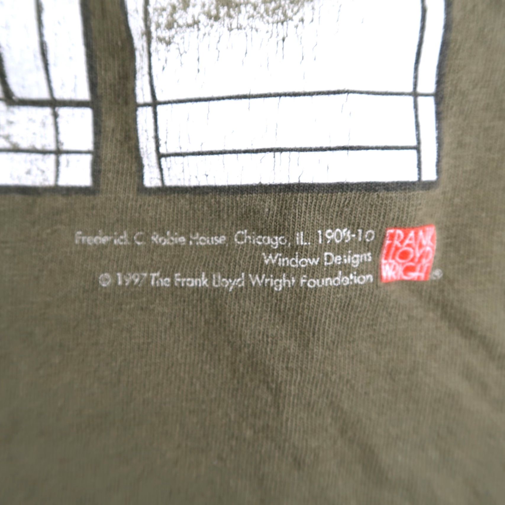 Anvil VINTAGE Frank Lloyd Wright Robie House Window Designs T Shirt 1990s XL Green Mens 90s Shirt Graphic Print Anvil Crew Neck Short Sleeve Cotton Size US XL / EU 56 / 4 - 4 Thumbnail