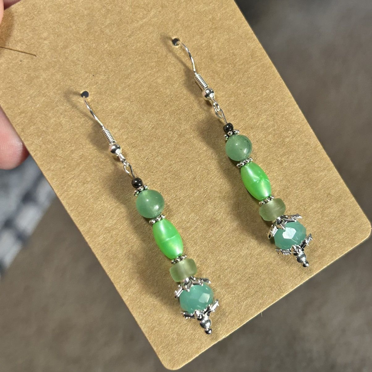 Handmade Handcrafted elegant vintage bead green chalcedony earrings Size ONE SIZE - 1 Thumbnail
