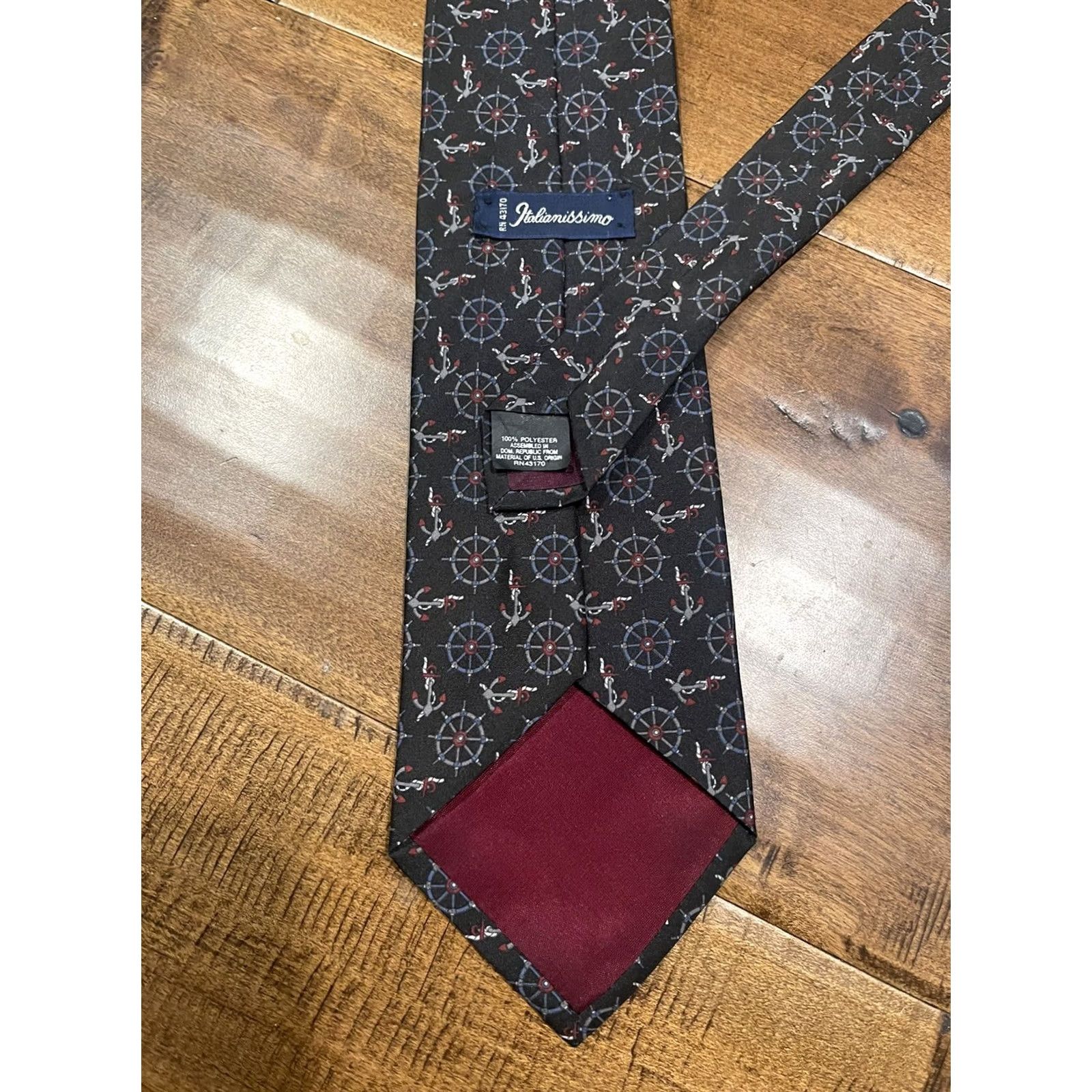 Nautica ITALIANISSIMO Tie Neck Nautical Anchor Ship Wheel Steer Navy Blue Men's Size ONE SIZE - 2 Thumbnail