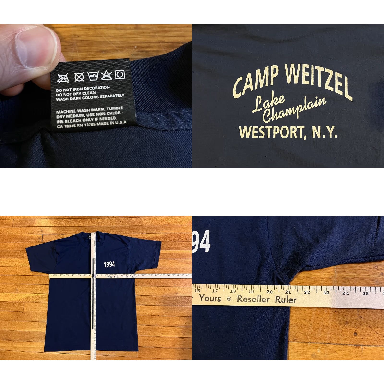 Fruit Of The Loom VINTAGE Camp Weitzel Lake Champlain 1994 Shirt Men’s Large Blue Single Stitch Size US L / EU 52-54 / 3 - 8 Thumbnail