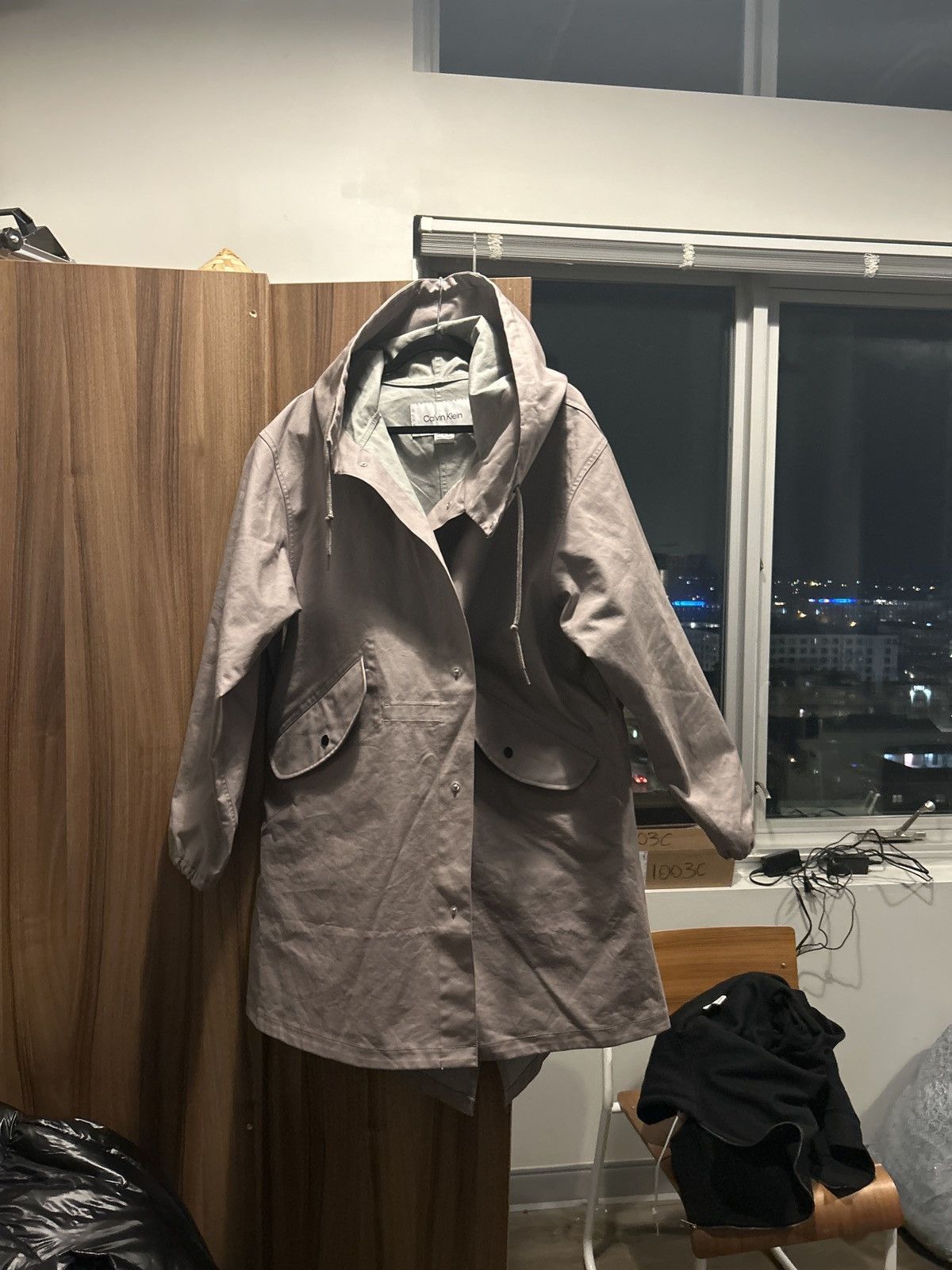 image of Calvin Klein Hooded Water Resistant Jacket in Beige, Men's (Size Medium)