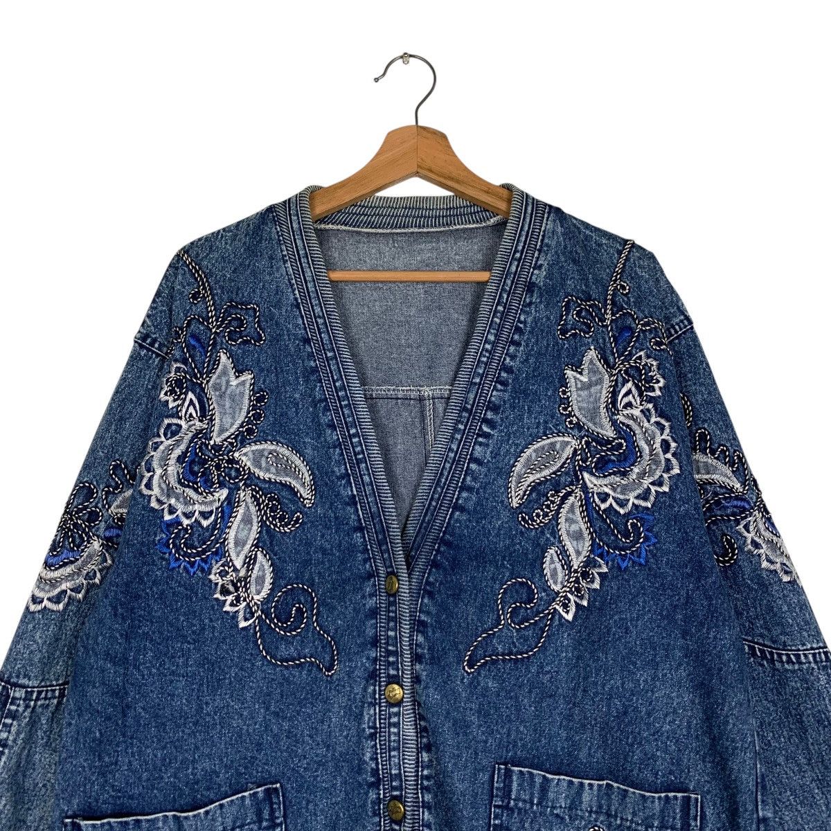 Vintage SILLOAM Denim Cardigan Casual Jacket #1525-C68 Size L / US 10 / IT 46 - 2 Thumbnail