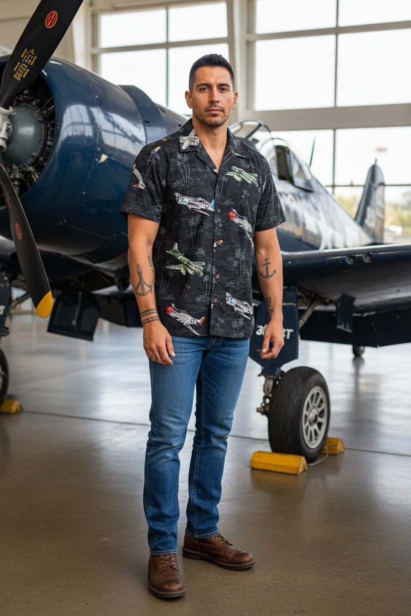 Other RJC NWT WWII Aircraft Aloha Shirt — Made USA — Small-Med Size US S / EU 44-46 / 1 - 2 Thumbnail