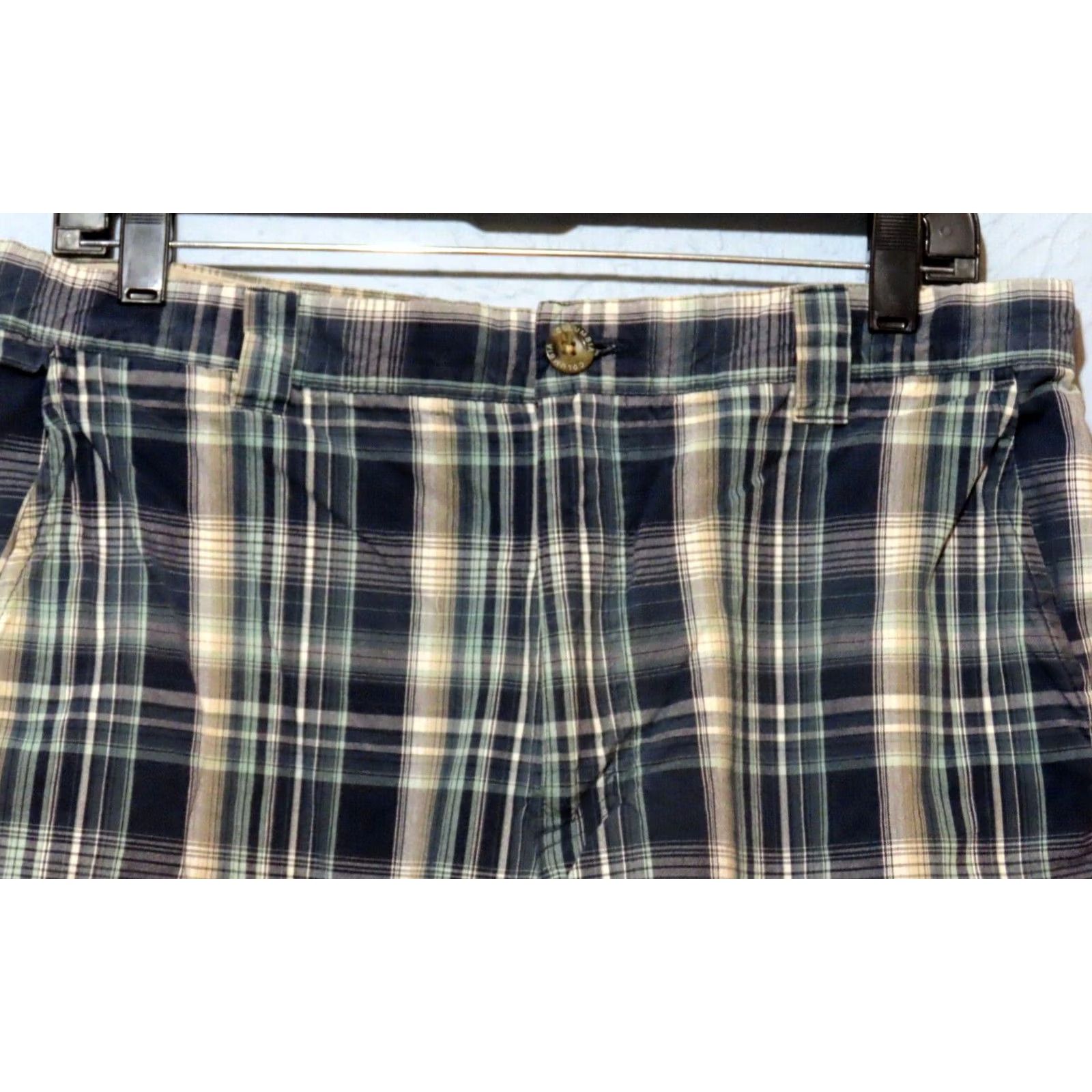 Vintage Columbia Shorts Men Size 34 Blue Green Plaid Flat Front Bermuda Casual UV Protect Breathable Lightweight Cotton 9in Inseam Regular Fit Size US 34 / EU 50 - 3 Thumbnail