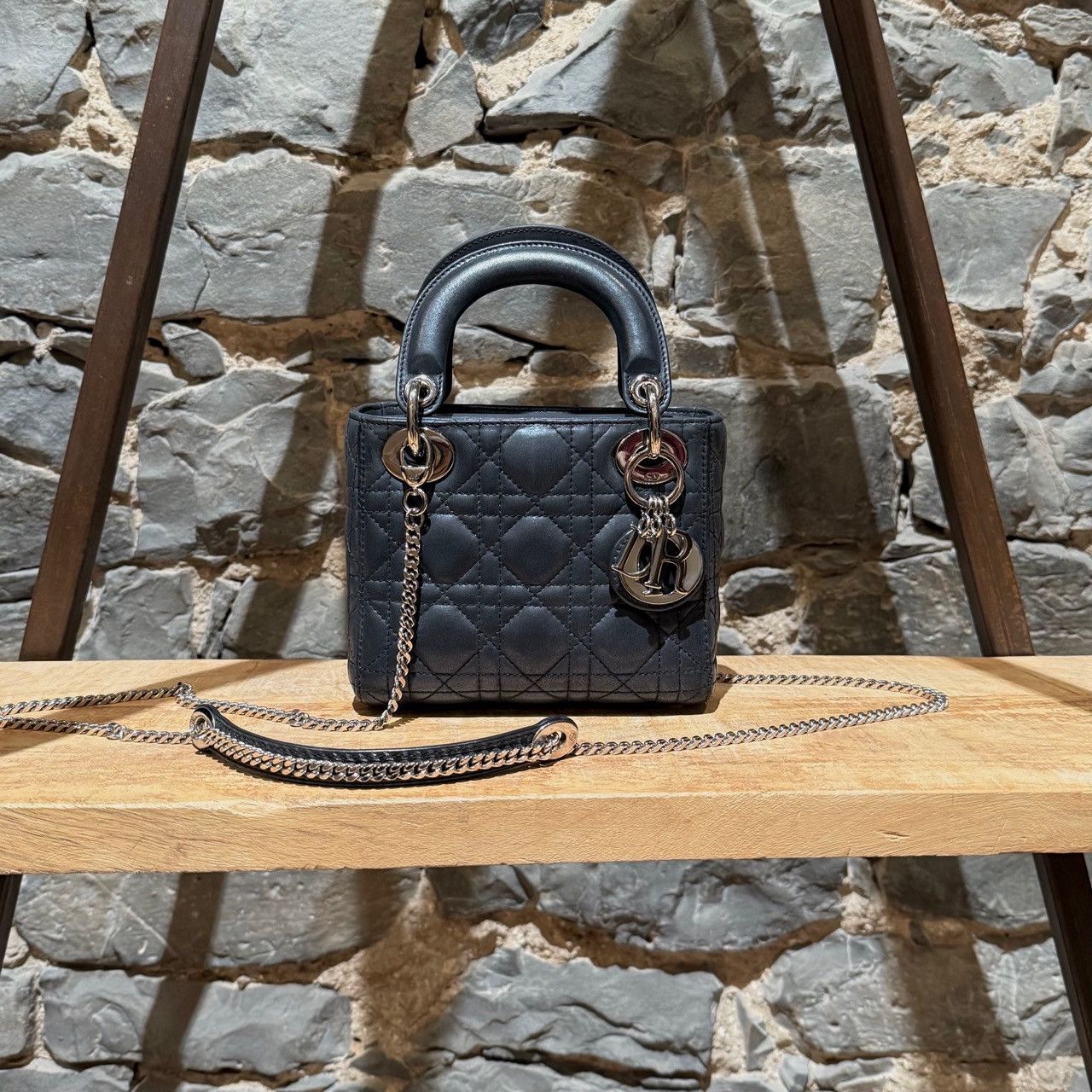 Dior Dior 2015 Metallic Midnight Blue Calfskin Mini Lady Dior Bag Size ONE SIZE - 2 Thumbnail