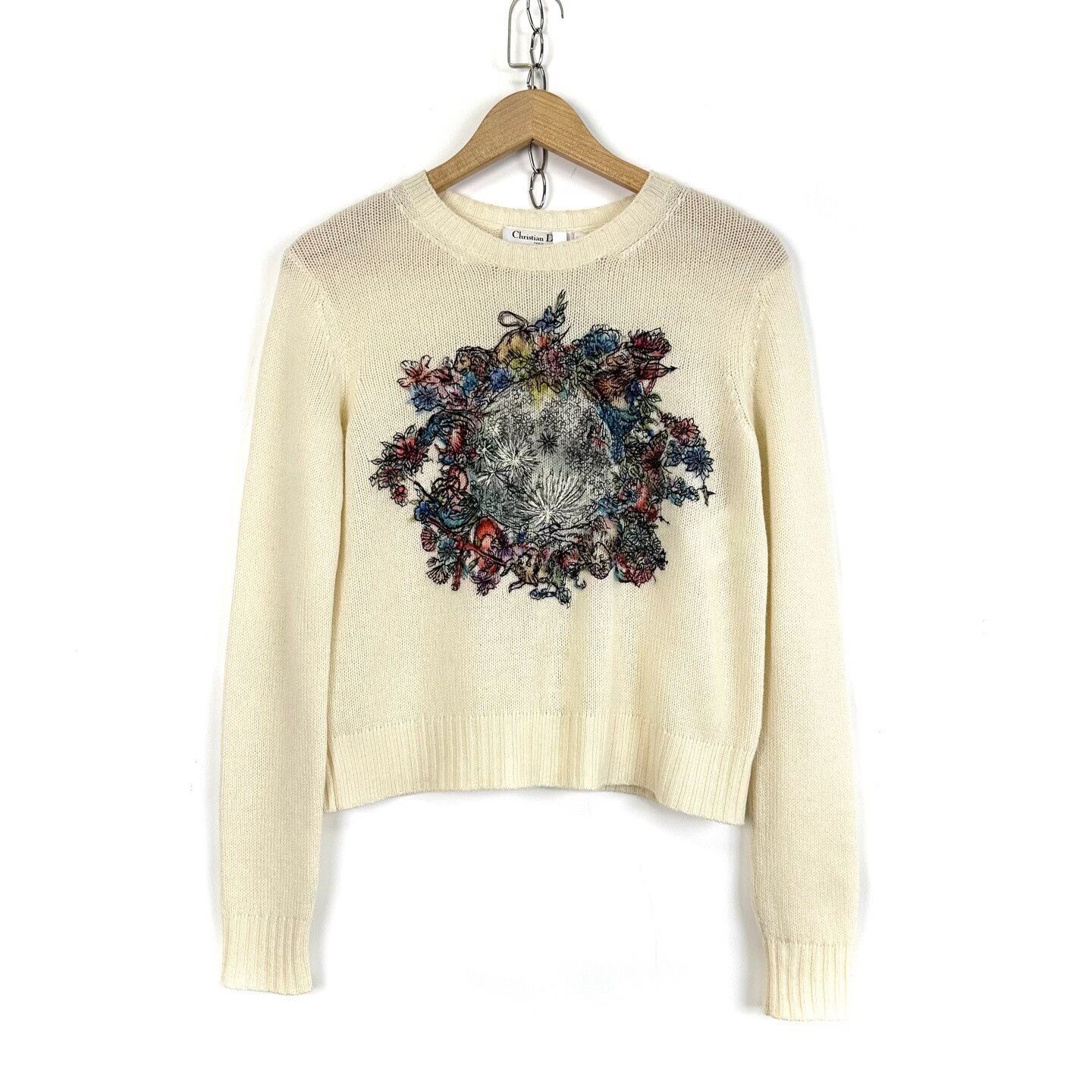 Dior Dior Beige Chest Floral Print Wool Sweater Size S / US 4 / IT 40 - 1 Thumbnail