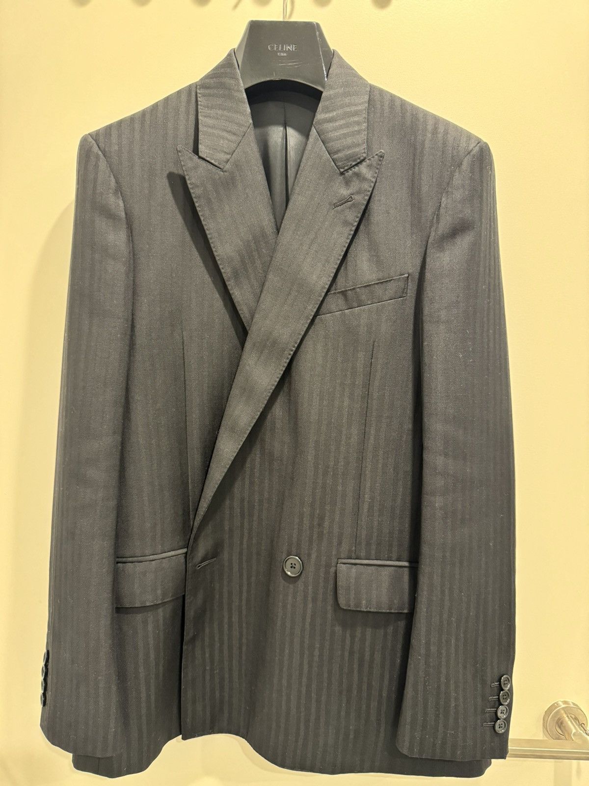 Celine × Hedi Slimane BOXY JACKET IN STRIPED WOOL AND MOHAIR Size 44L - 2 Thumbnail