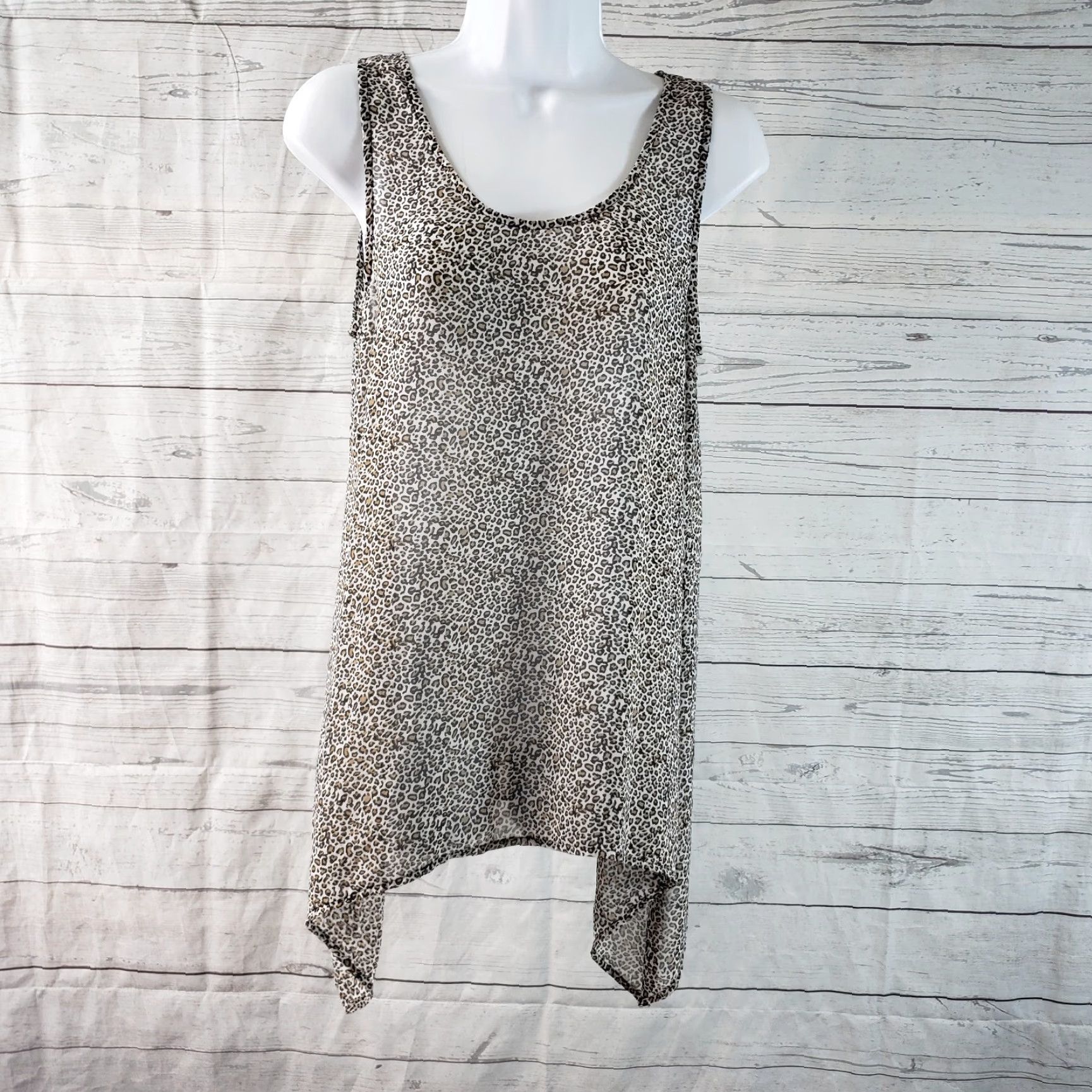 Vintage Daniel Rainn Womens Tank Top Size Small Brown Black Animal Print Sheer Scoop Neck Sleeveless Shirt | Womens Tank Top | Daniel Rainn Size S / US 4 / IT 40 - 2 Thumbnail