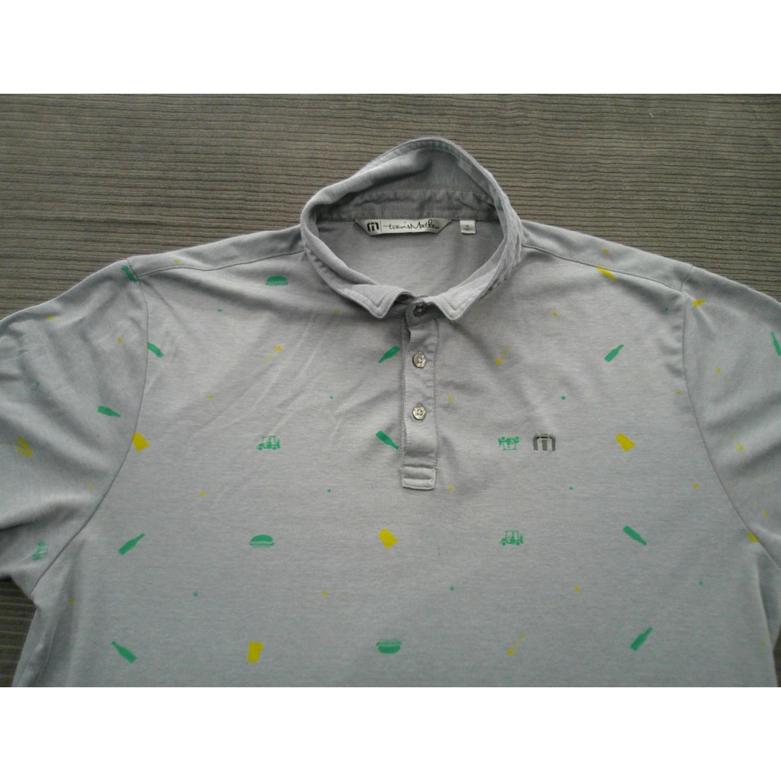 TravisMathew Travis Mathew Polo Shirt Mens XL Gray Golf Pima Cotton Polyester Novelty Print Size US XL / EU 56 / 4 - 6 Thumbnail