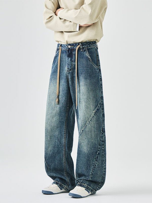 Japanese Brand Men's loose straight leg washed wide-leg sloping jeans Size US 32 / EU 48 - 2 Thumbnail