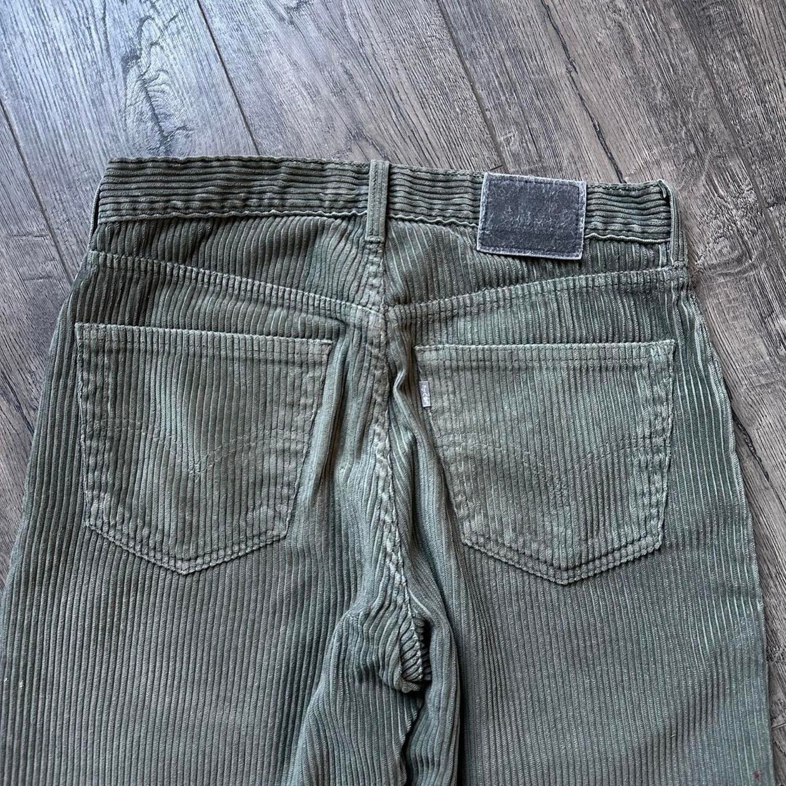Levi's Vintage Green Olive Baggy Leg Silver Tab Cord Corduroy Pants Size US 31 - 8 Thumbnail